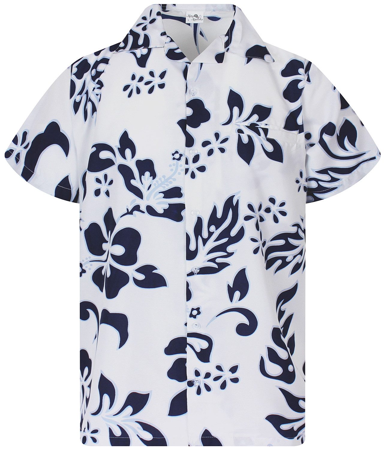 King Kameha Hawaiihemd "Hibiscus" Funky Hawaii-Hemd Herren Kurzarm Front-Tasche Stylish