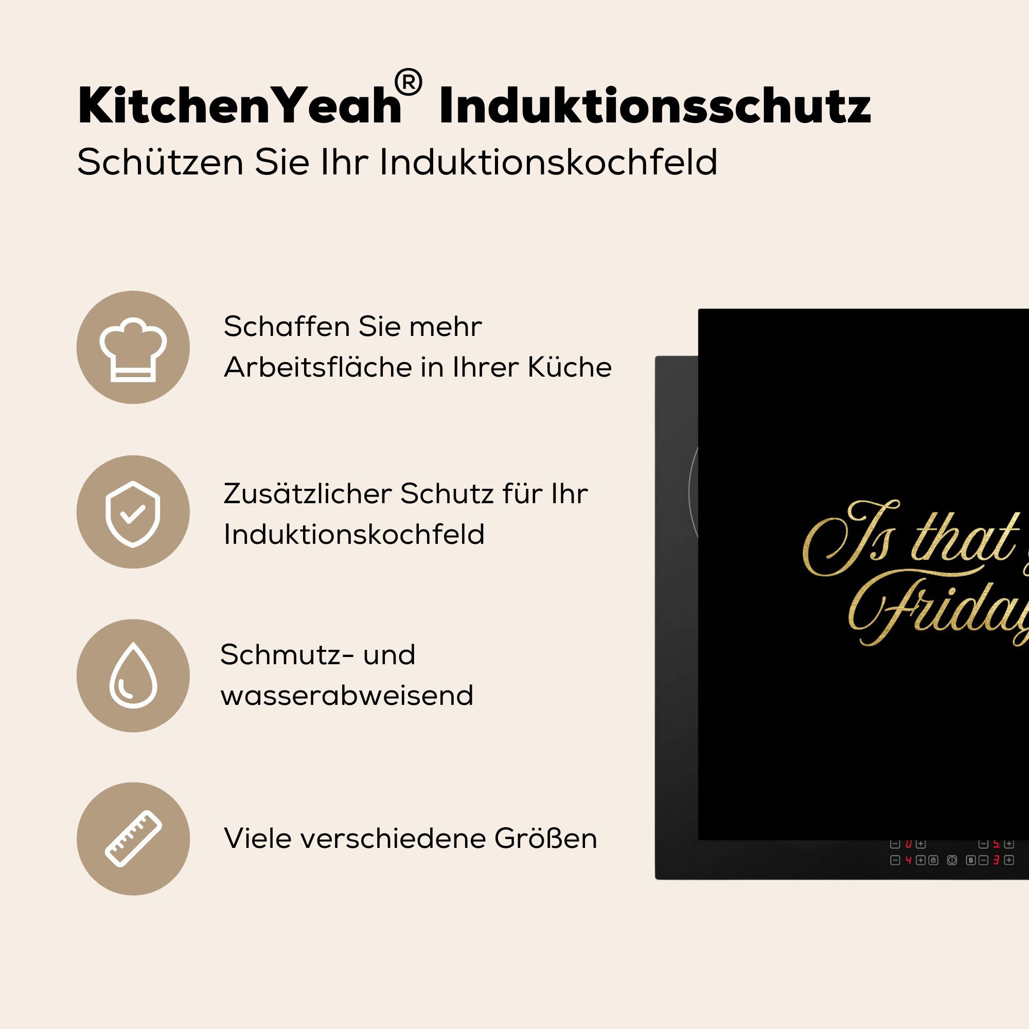 Gold cm, - Herdblende-/Abdeckplatte Vinyl, 78x78 Schwarz, für - (1 MuchoWow Arbeitsplatte Ceranfeldabdeckung, küche Freitag tlg),