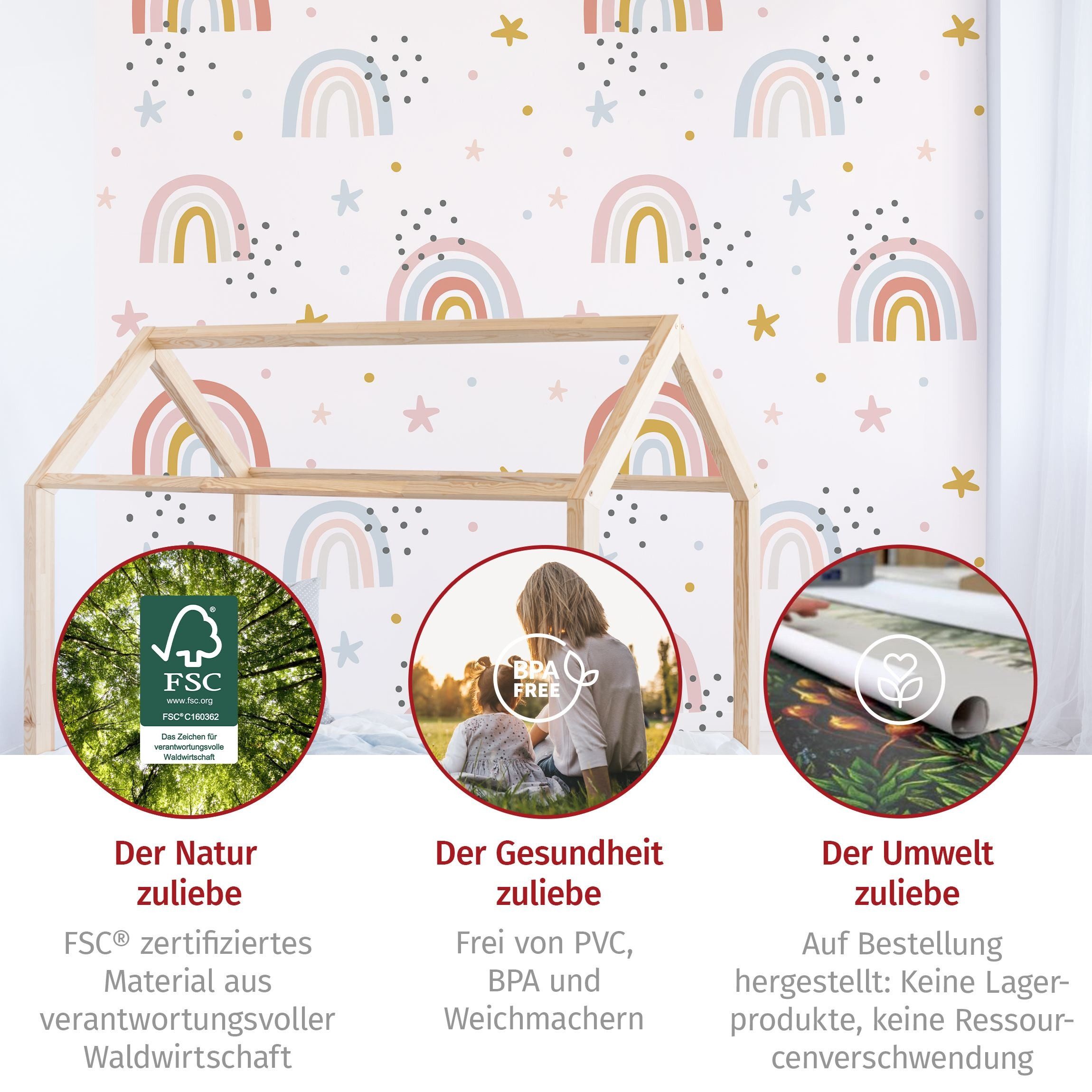 Bilderdepot24 Kindertapete Kinderzimmer Regenbogenwelt Sterne Pünktchen Kinder Wanddeko Muster, Glatt, Matt, (Vliestapete inkl. Kleister oder selbstklebend), Mä – Bild 5 von 5