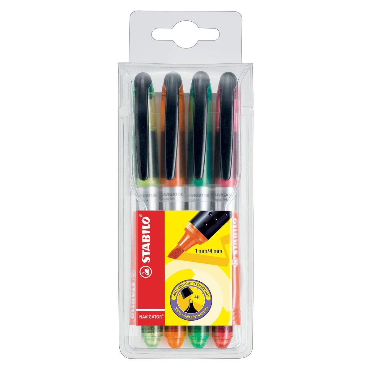 STABILO Marker STABILO NAVIGATOR Textmarker - 1+4 mm - 4er Etui