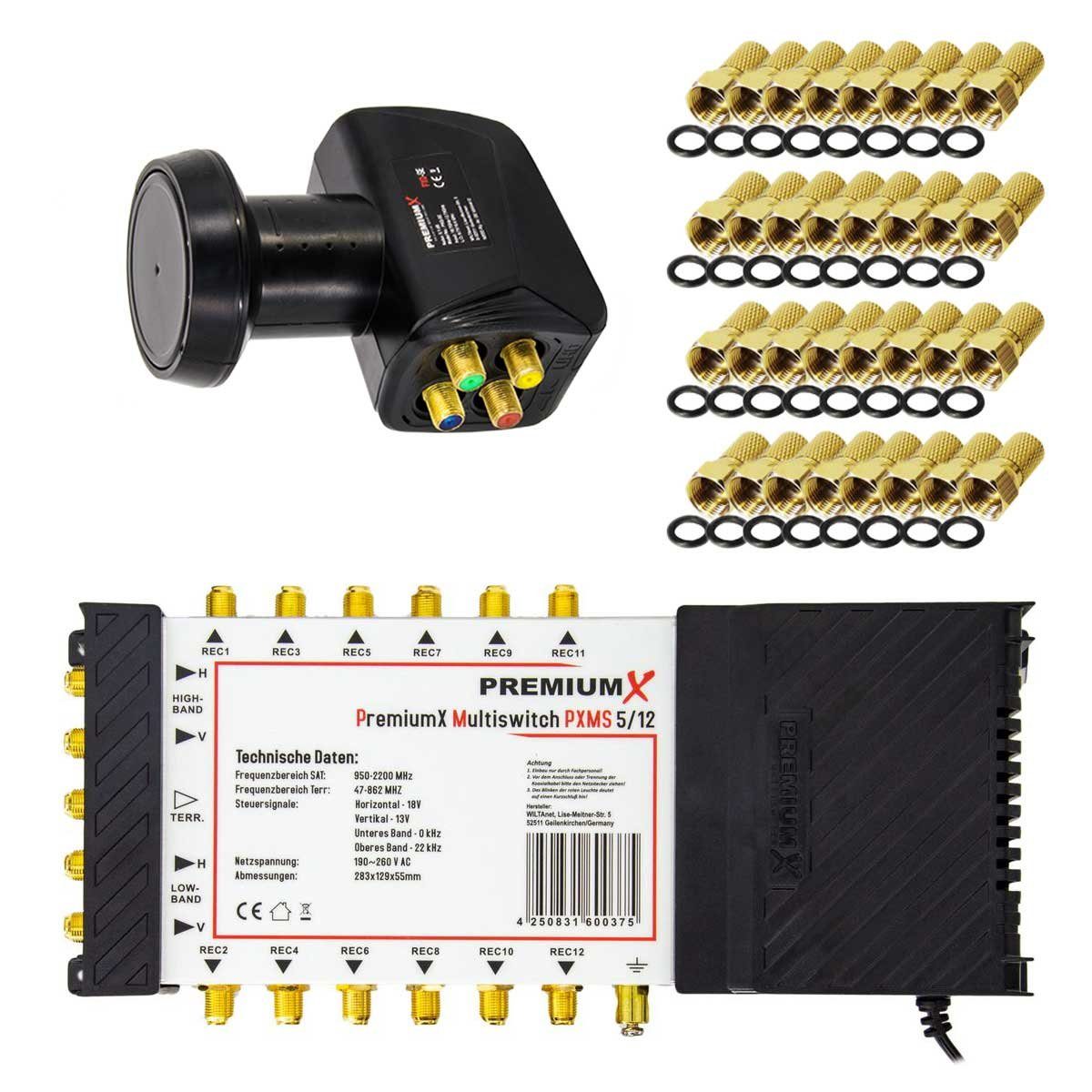 PremiumX SAT-Multischalter Multischalter Set 5/12 Multiswitch SAT Quattro LNB 32x F-Stecker