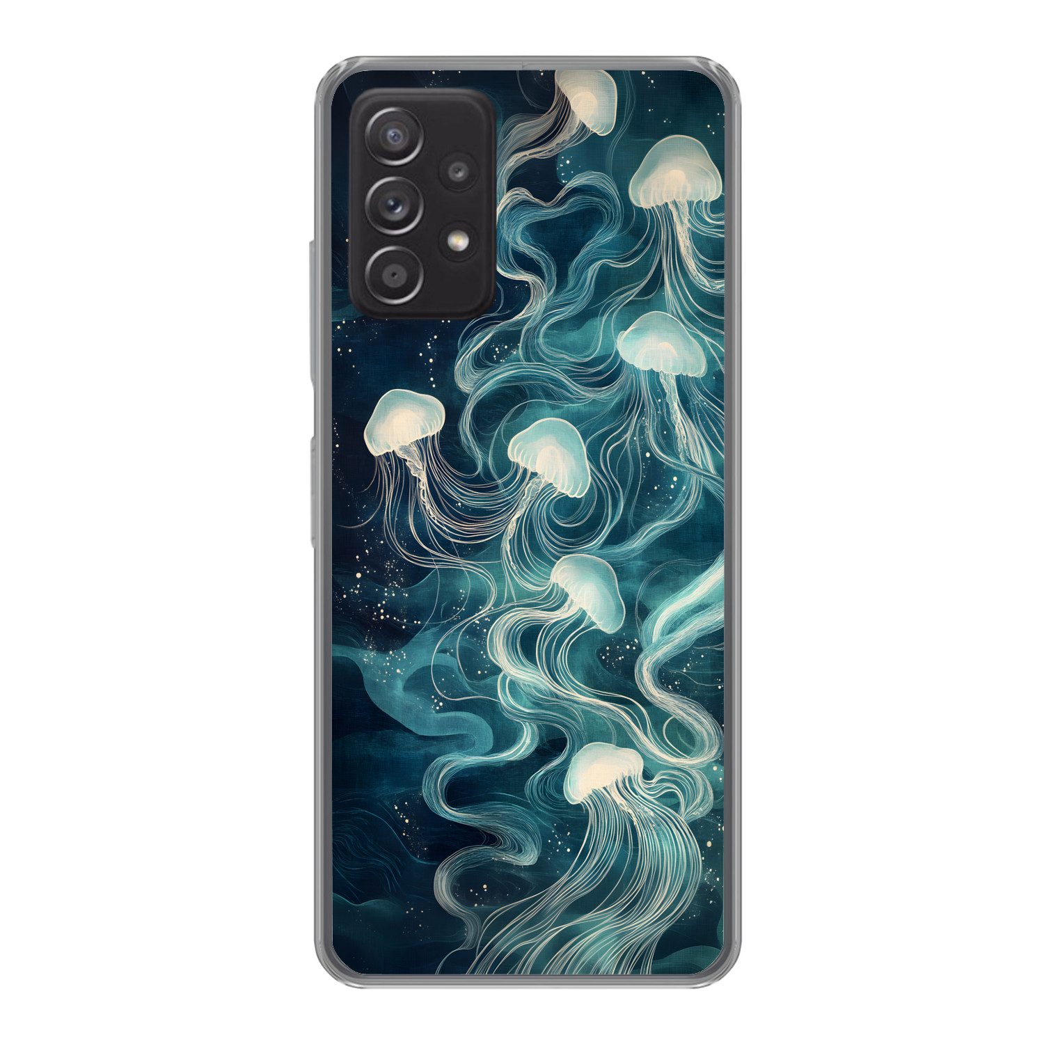 MuchoWow Handyhülle für Samsung Galaxy A53 5G Qualle - Meer - Weiß - Wellen, Phone Case, Silikon, Schutzhülle Dünn