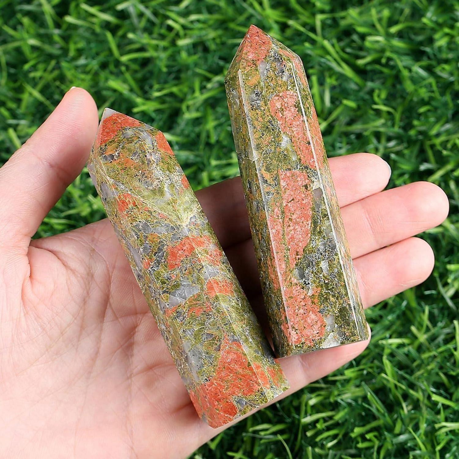 LuxusKollektion Edelstein Kristall Turm Unakit Stab hexagonal Meditation Energie 4 Zoll Unakit