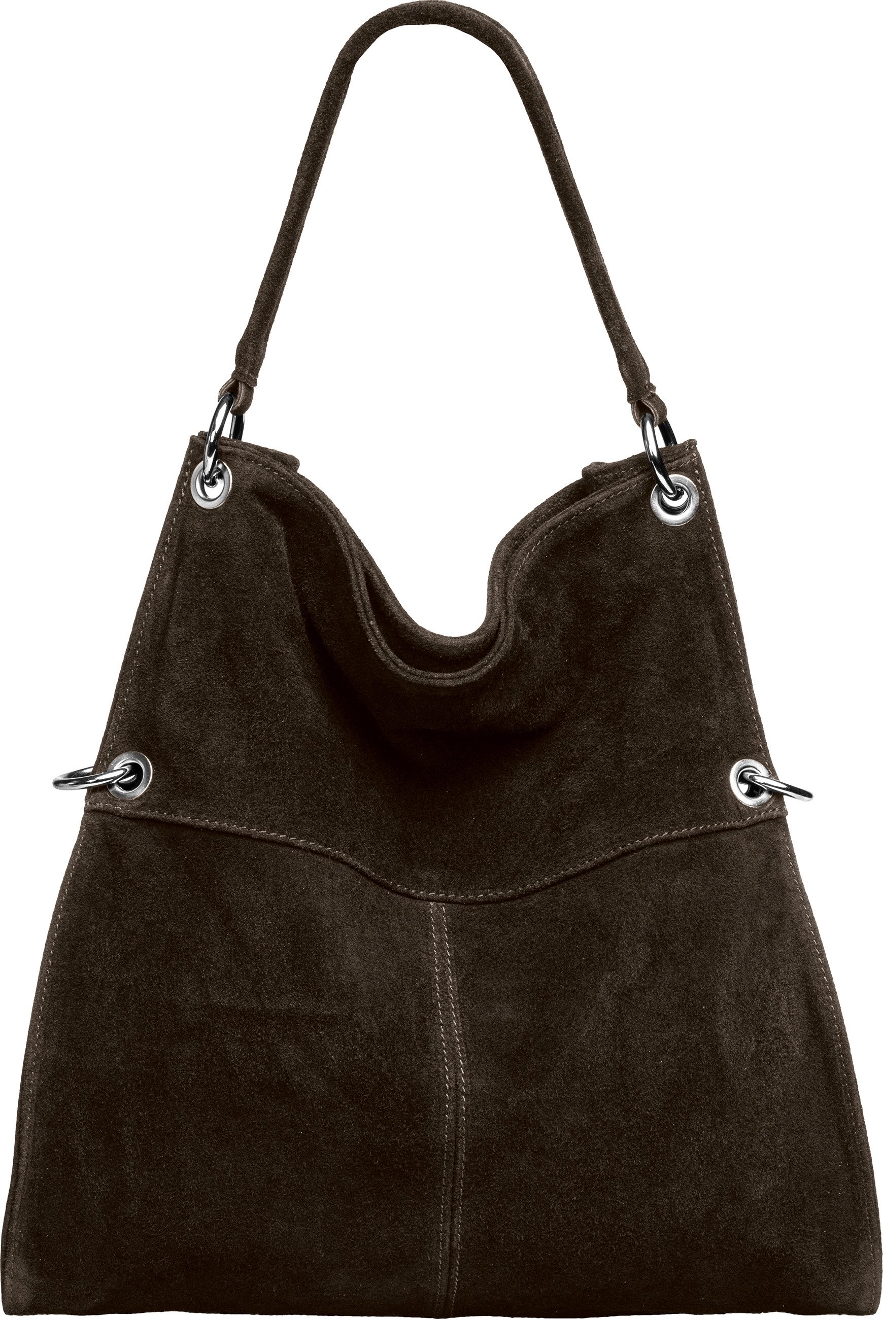 Caspar Schultertasche Große Vintage Damen Leder Handtasche - PREMIUM LINE - Modell No.805, samtig weich, angenehmer Tragekomfort - 100% Wildleder - Made in Italy