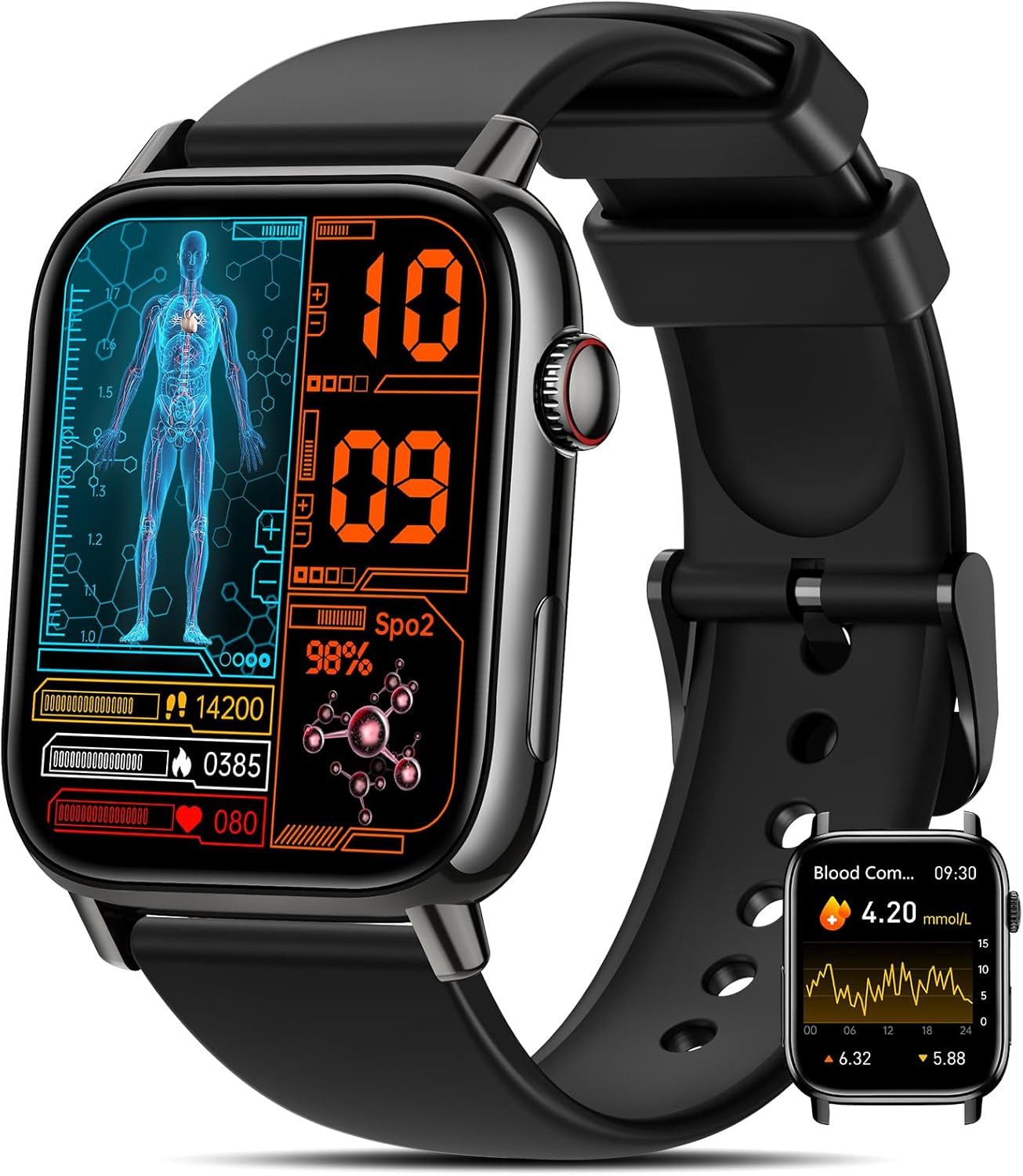 NAIXUES PG59 Smartwatch (4,6 cm, android ios), Smartwatch mit Bluetooth Anruffunktion und 150 Sportmodi wasserdicht