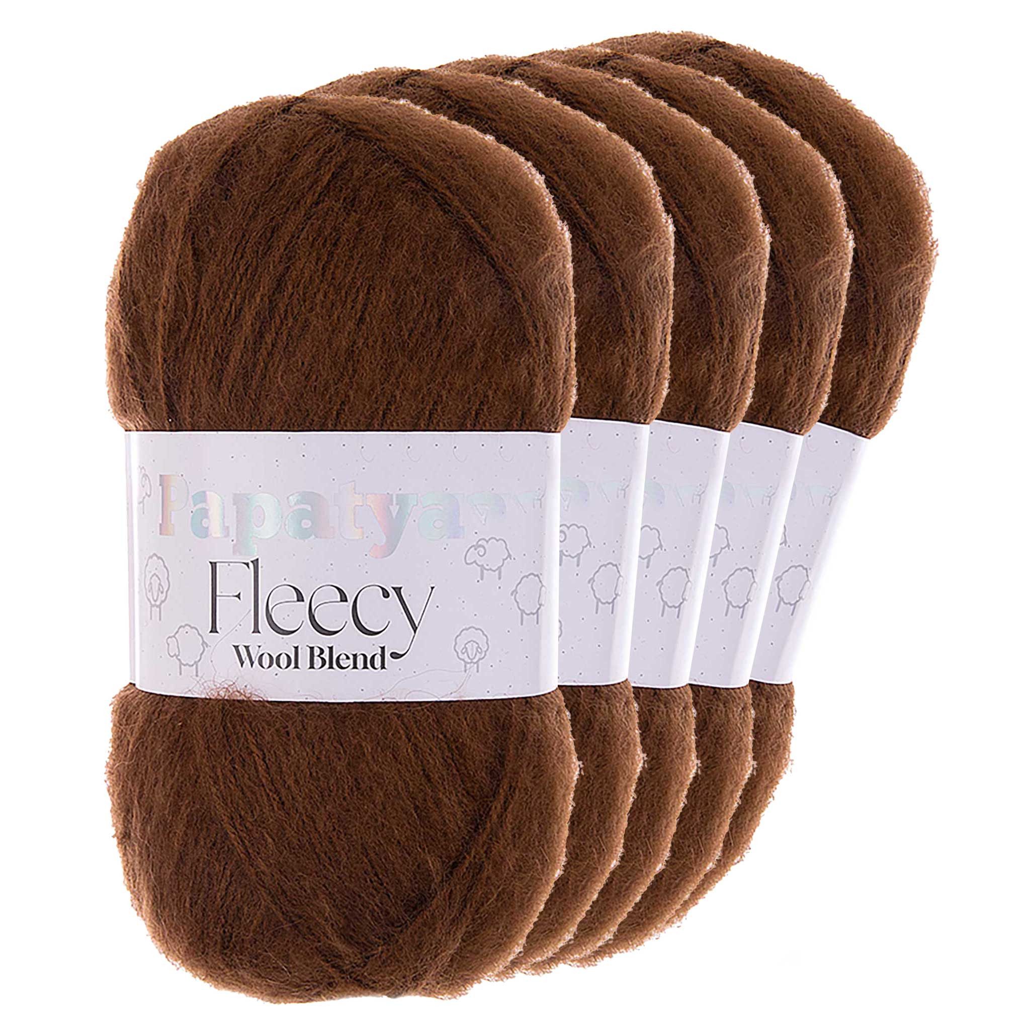 Papatya 5 x 100g Papatya Fleecy Kuschelgarn Wolle Häkelgarn Strickgarn Häkelwolle, 300 m (Paket, 5-St), braun