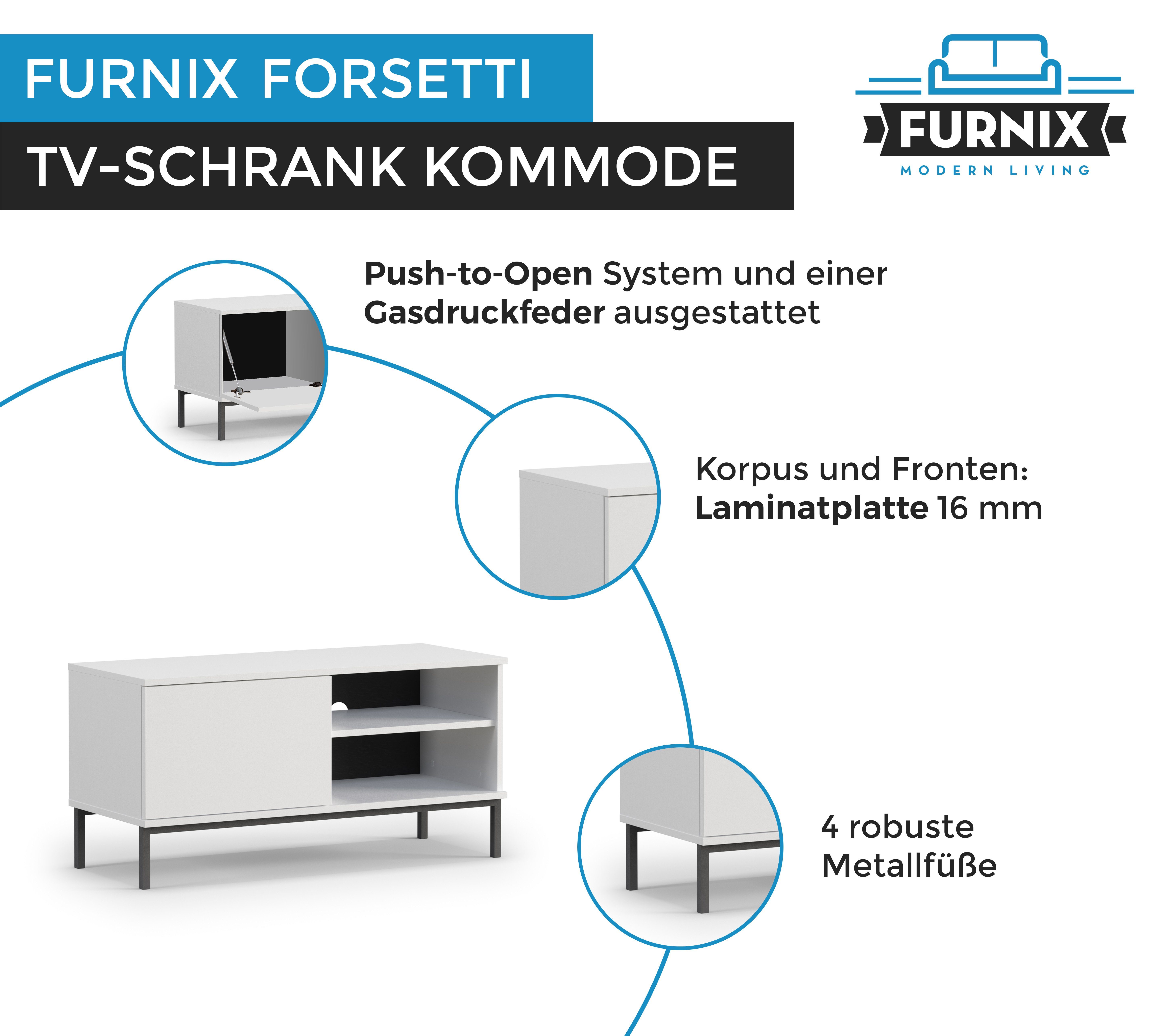 T41 Fernsehschrank x Kommode offene mit matt TV-Schrank FORSETTI Klapptür, Regale Furnix Weiß cm x RTV1D B100 H50