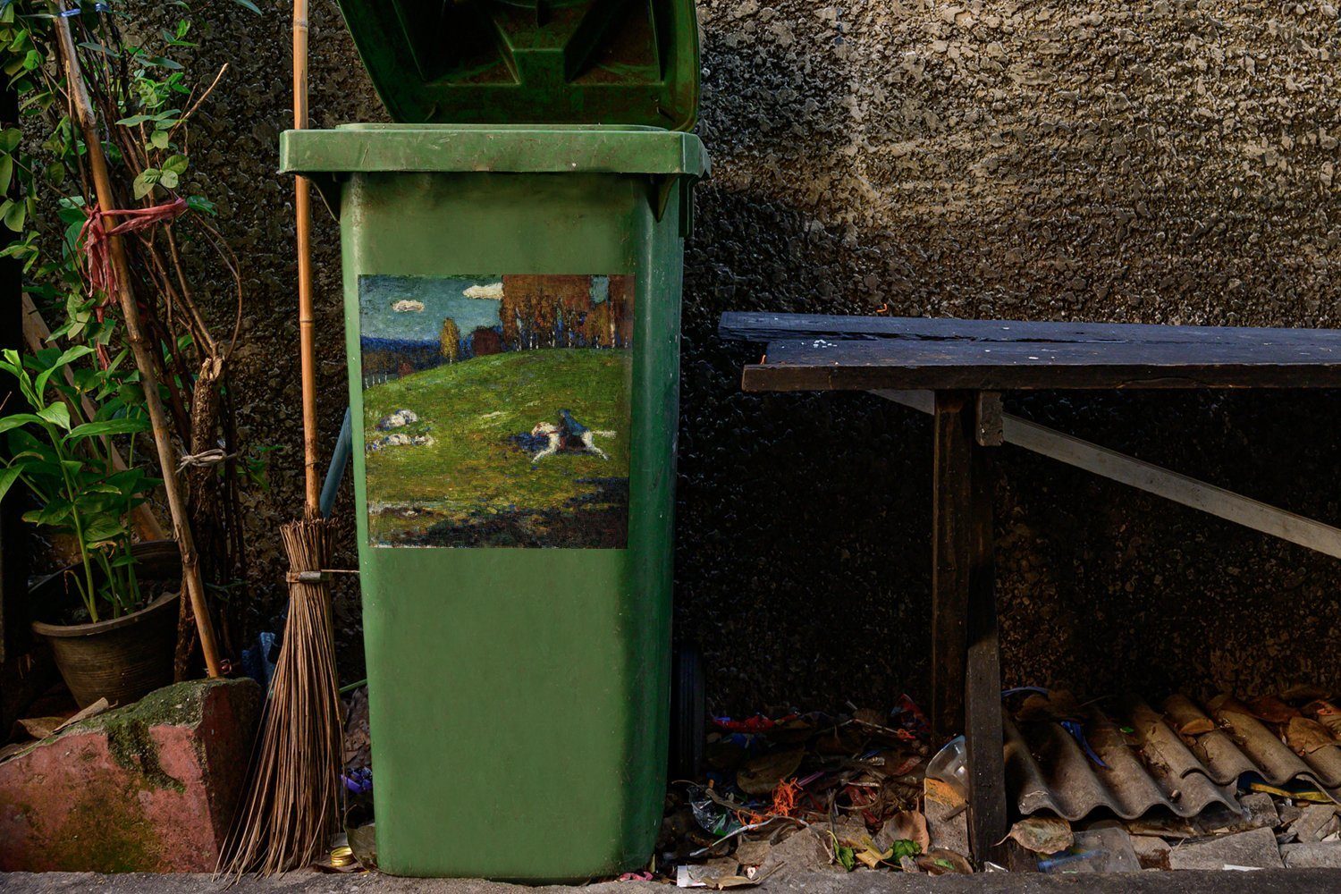 MuchoWow Wandsticker Der Blaue Reiter Container, - St), Mülleimer-aufkleber, (1 Wassily Sticker, Abfalbehälter Kandinsky von Gemälde Mülltonne