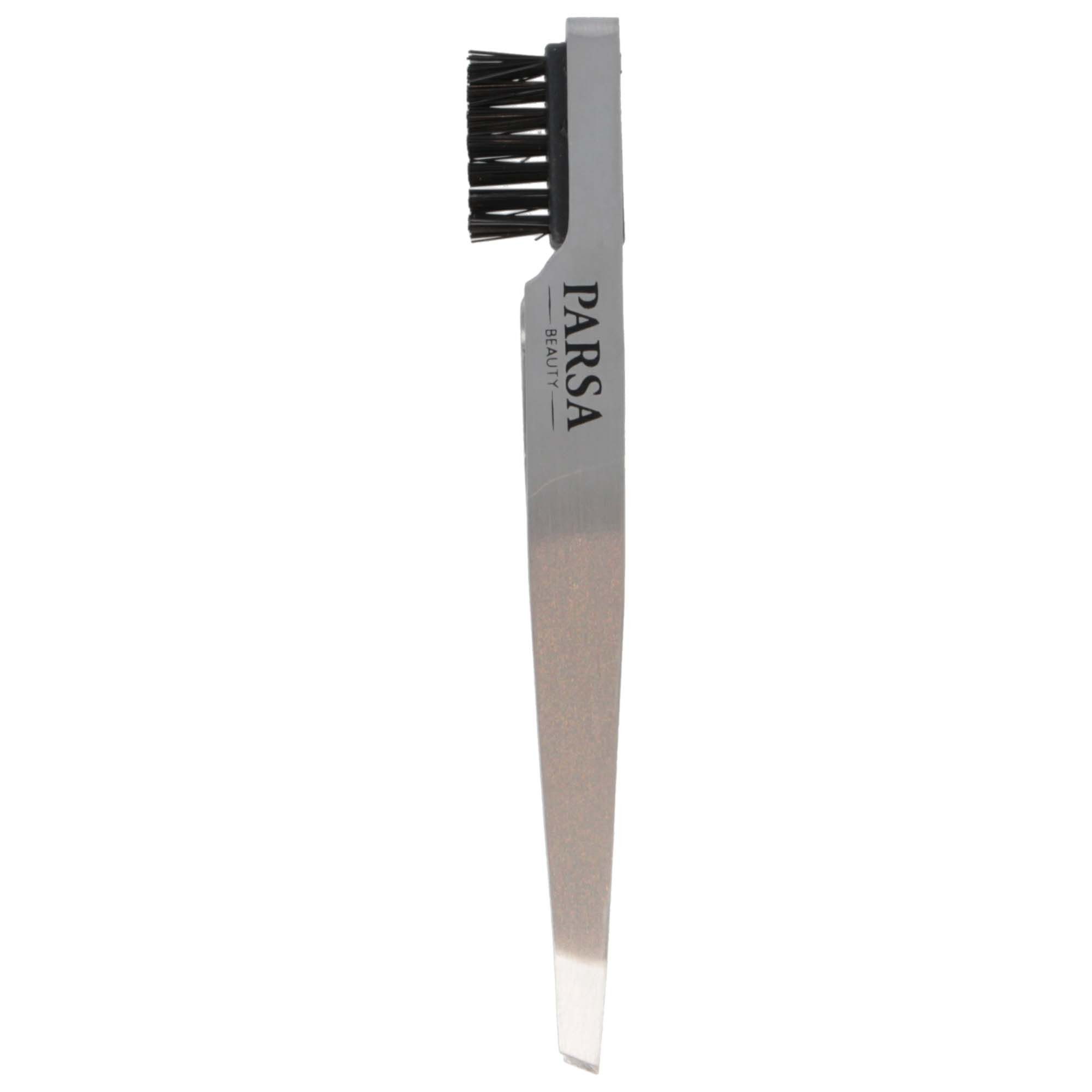 PARSA Beauty Augenbrauenpinzette Essential Pinzette mit Augenbrauenbürstchen, 2in1 Tool