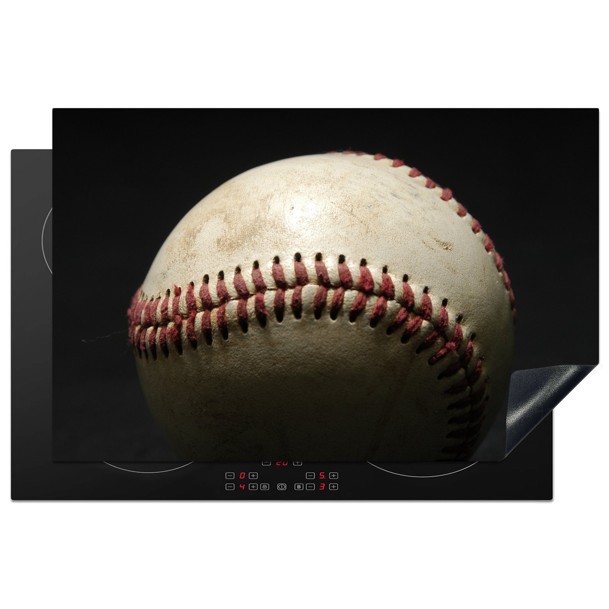 MuchoWow Herdblende-/Abdeckplatte Ein alter Baseball auf dunklem Hintergrund, Vinyl, (1 tlg), 81x52 cm, Induktionskochfeld Schutz für die küche, Ceranfeldabdeckung