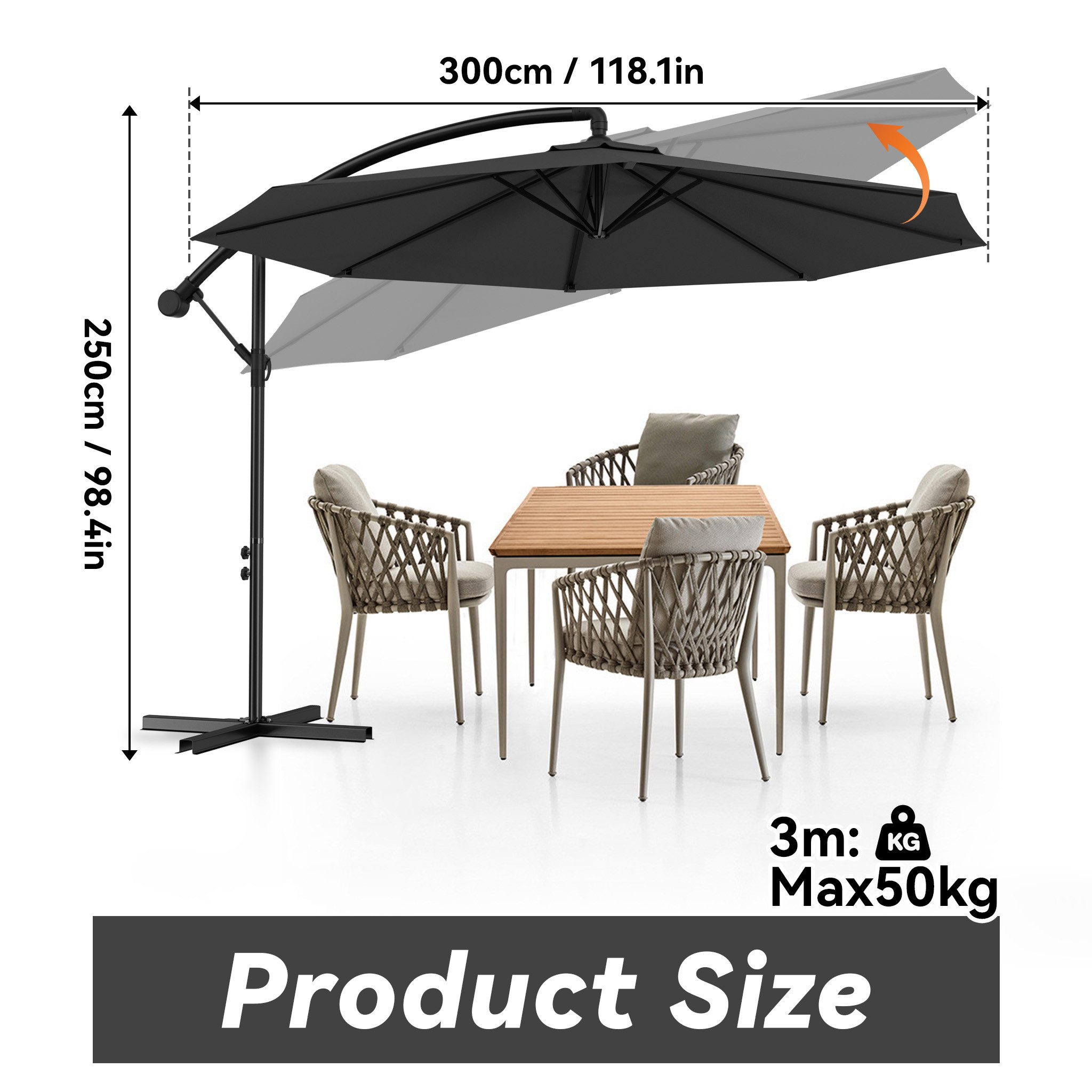 FIVMEN Sonnenschirm Sonnenschirm Alu Sonnenschirme mit kurbel Höhenverstellbarer, Gartenschirm UV Schutz Balkonschirme für Garten Balkon – Bild 2 von 5
