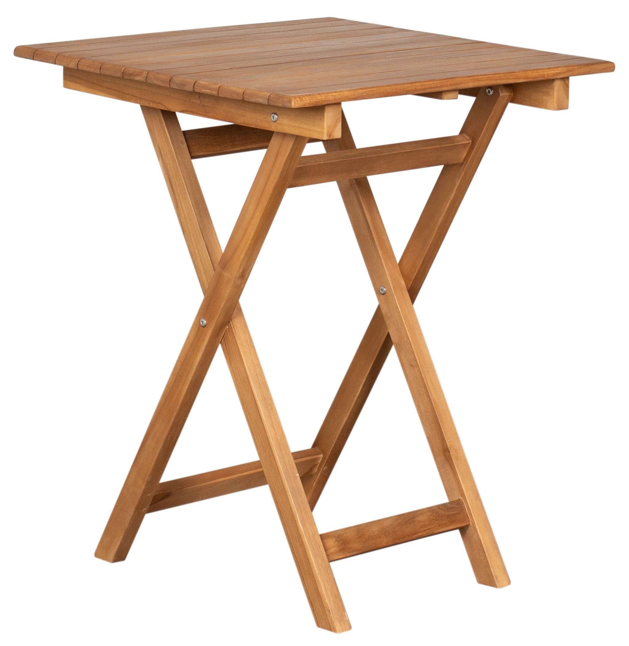 MR.DEKO Gartentisch Porton kleiner Balkontisch 60x60 cm klappbar, Teak natur (Einzeltisch klappbar für Balkon & Terrasse, 1-St), Massives Plantagen-Teak, klappbar, witterungsbeständig