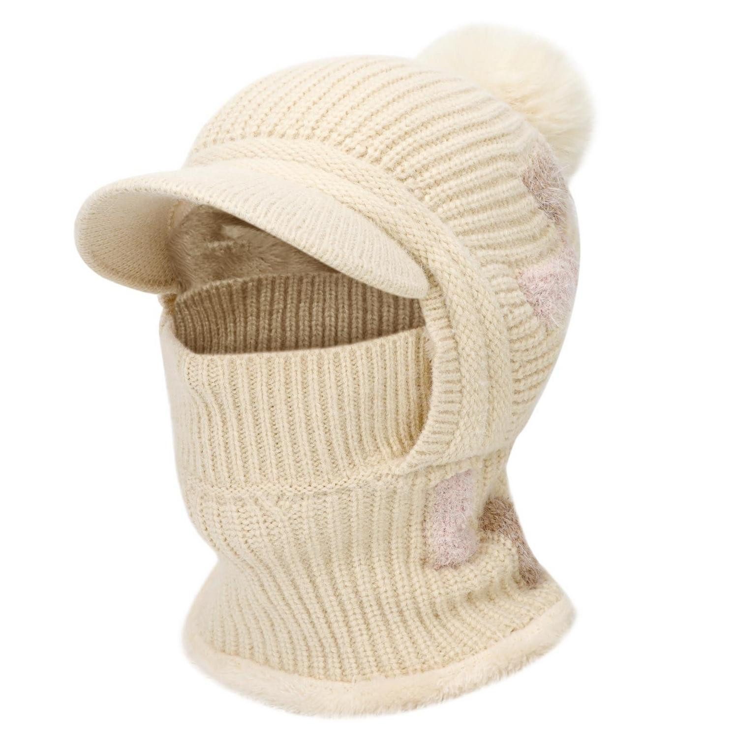 Sturmhaube Strickmütze Damen 3in1 Halswärmer Sturmhaube Thermo Fleece Rosa