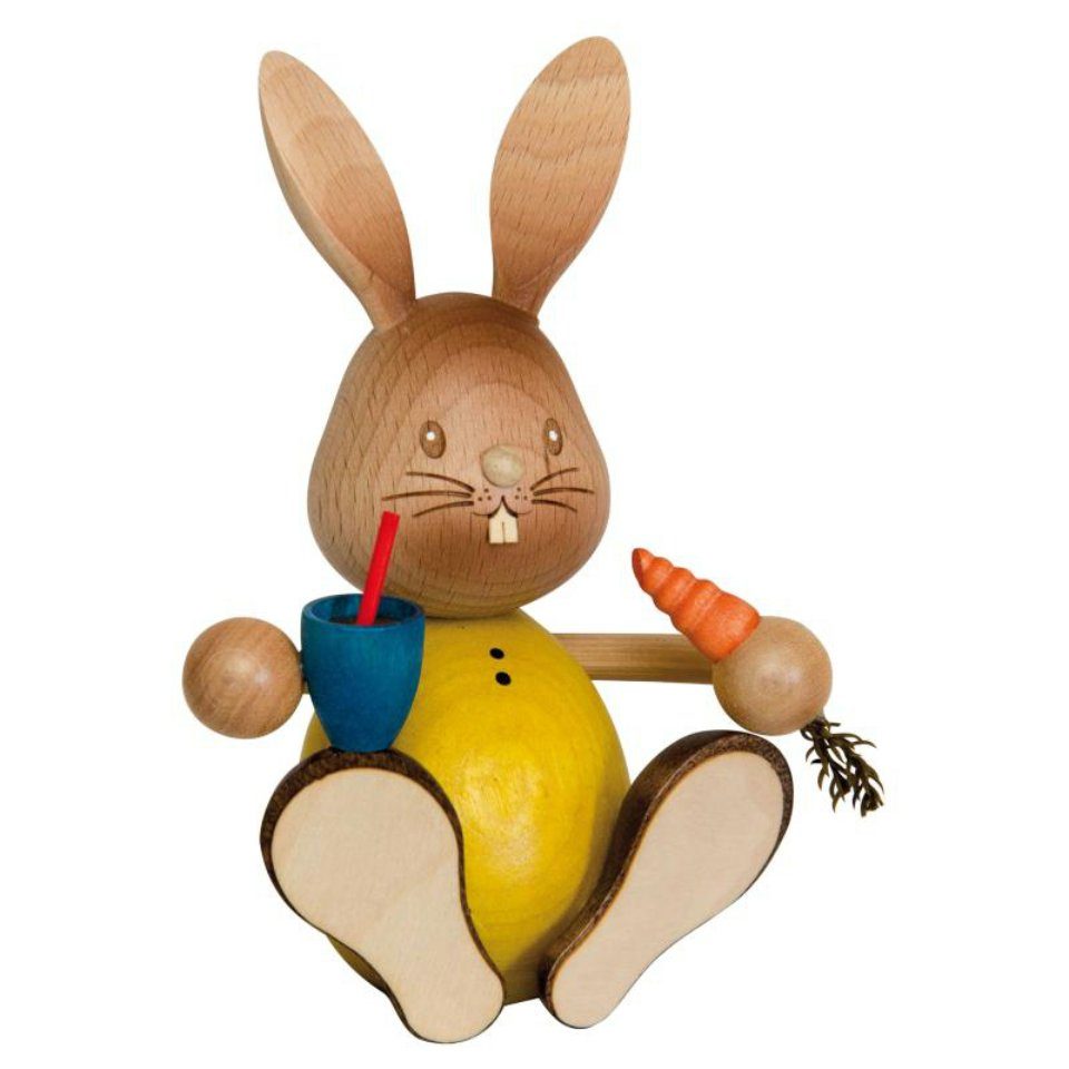 Kuhnert Dekofigur Kuhnert Osterhase Stupsi mit Becher und Möhre, Handarbeit aus dem Erzgebirge
