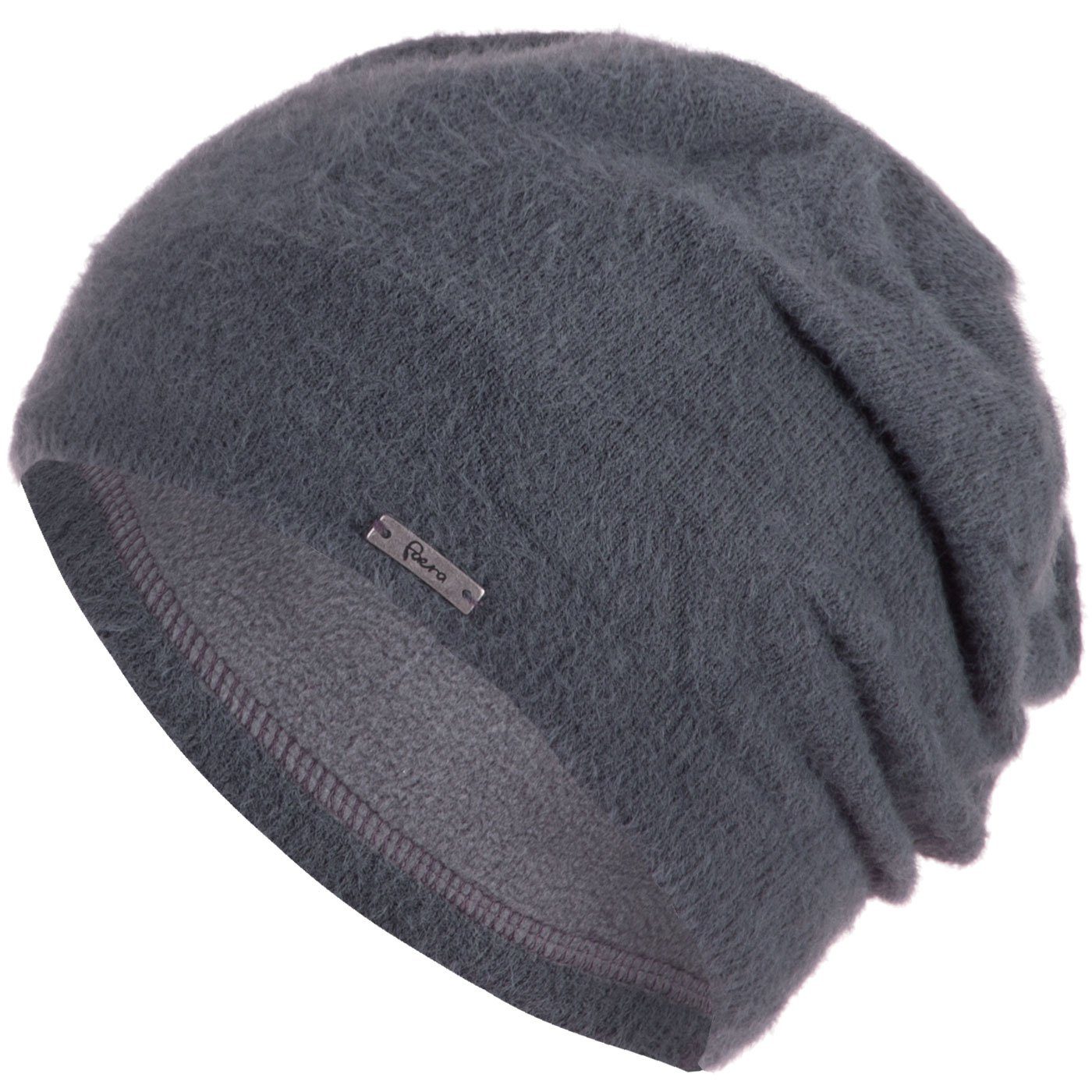 Faera Strickmütze Wintermütze Damen Mütze Beanie Haube gefüttert Damenmütze Winter grau