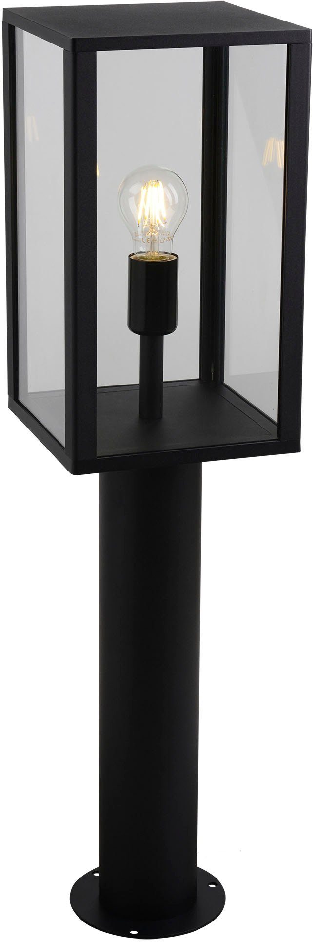 Glas, 60W, AILA, exkl. 1x schwarz ohne Leuchtmittel, Sockelleuchte, Aluminium, E27 näve Außen-Stehlampe eckig,