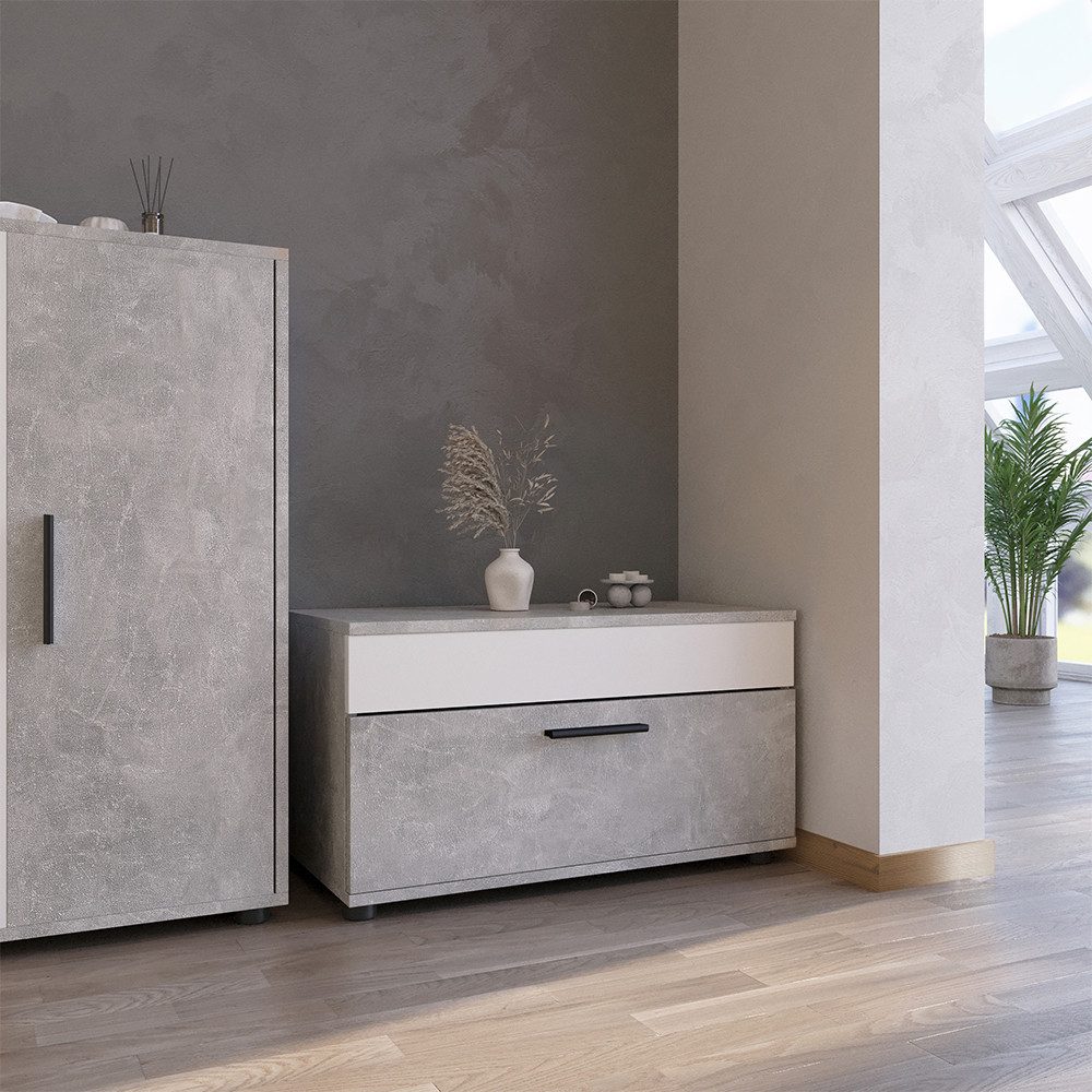 Vicco Bücherregal Berno, Beton/Weiß, 70.8 x 38.9 cm mit Klapptür