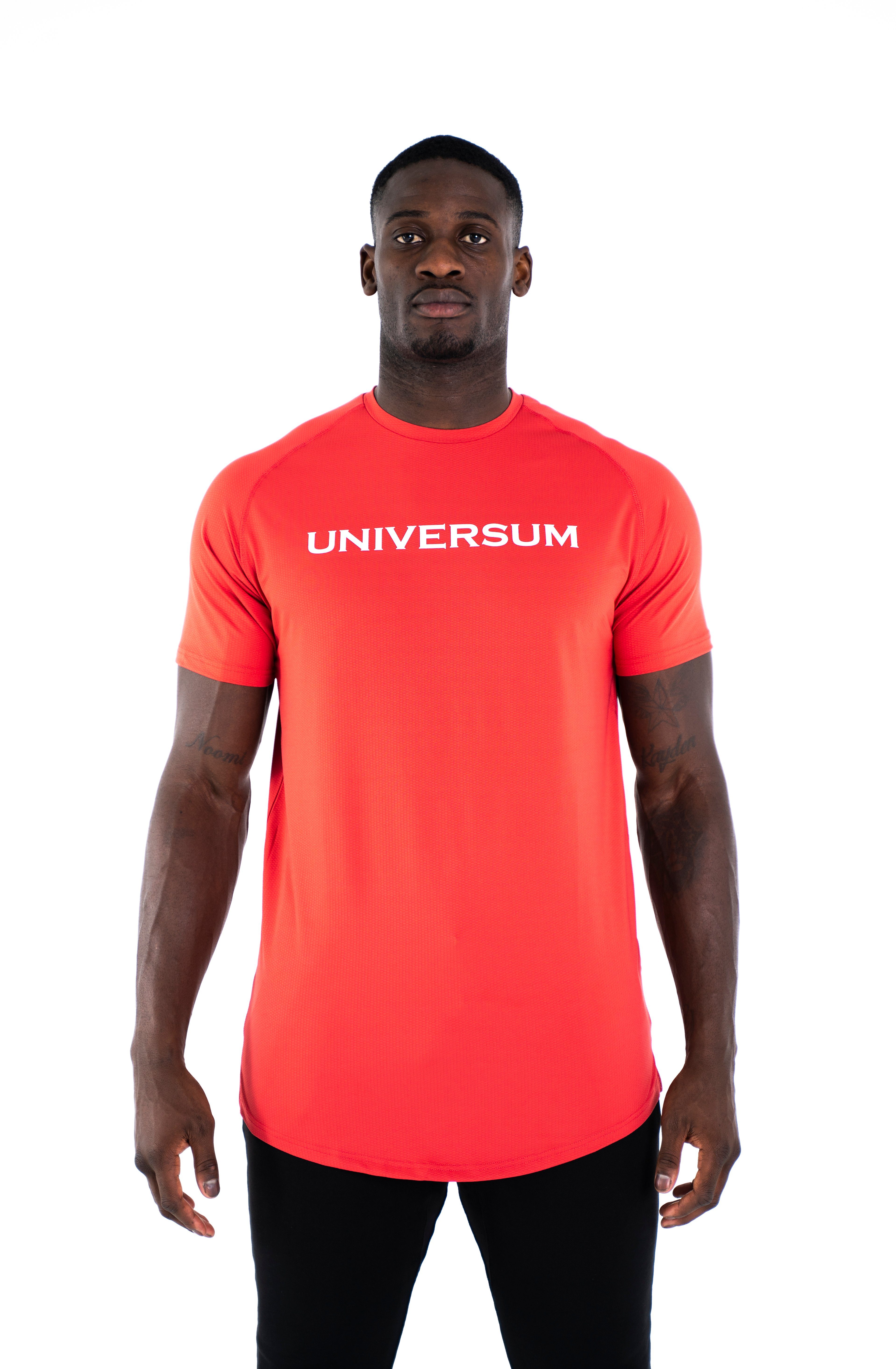 Universum Sportwear Funktionsshirt T-Shirt Sportlicher Schulterschnitt, rot und Saum Abgerundeter Figurbetont elastisch