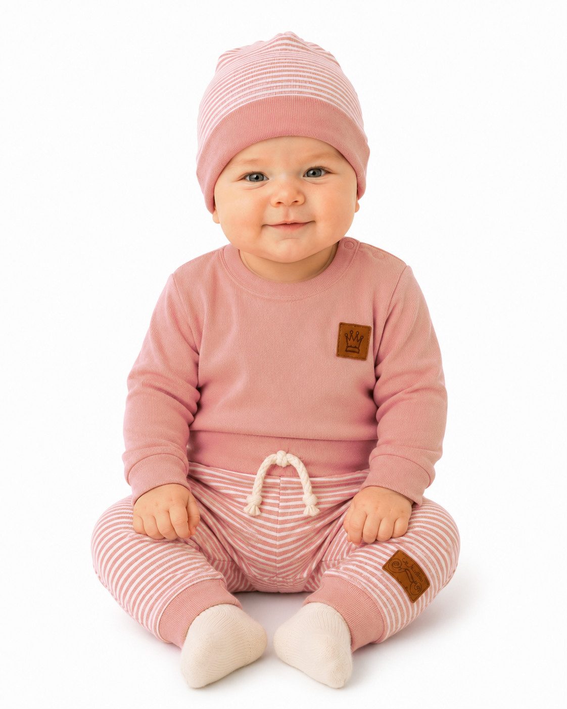 La Bortini Erstausstattungspaket Baby Anzug Langarmshirt Hose Mütze Socken neutral in braun (4-teilig, weich, für Jungen und Mädchen, Erstlingsset für Neugebore – Bild 2 von 2