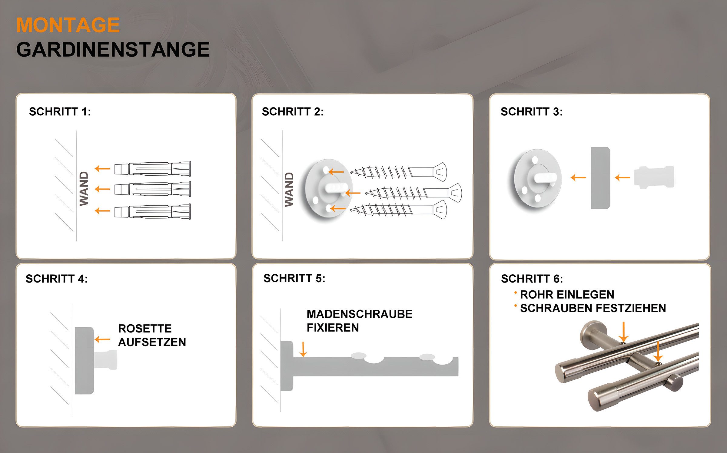 iso-design Gardinenstange 20 mm 2-läufig Farbe Edelstahl Endstück Kappe zur Wandmontage, Ø 20 mm, 2-läufig, Fixmaß, mit Bohren, verschraubt, Metall, Rohr aus Ed – Bild 5 von 5
