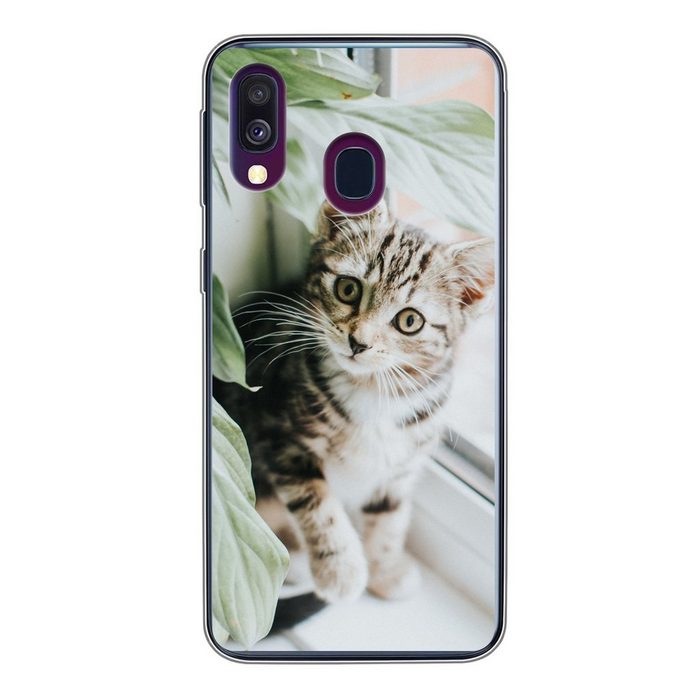 MuchoWow Handyhülle Katze - Kätzchen - Pflanzen Handyhülle Samsung Galaxy A40 Smartphone-Bumper Print Handy