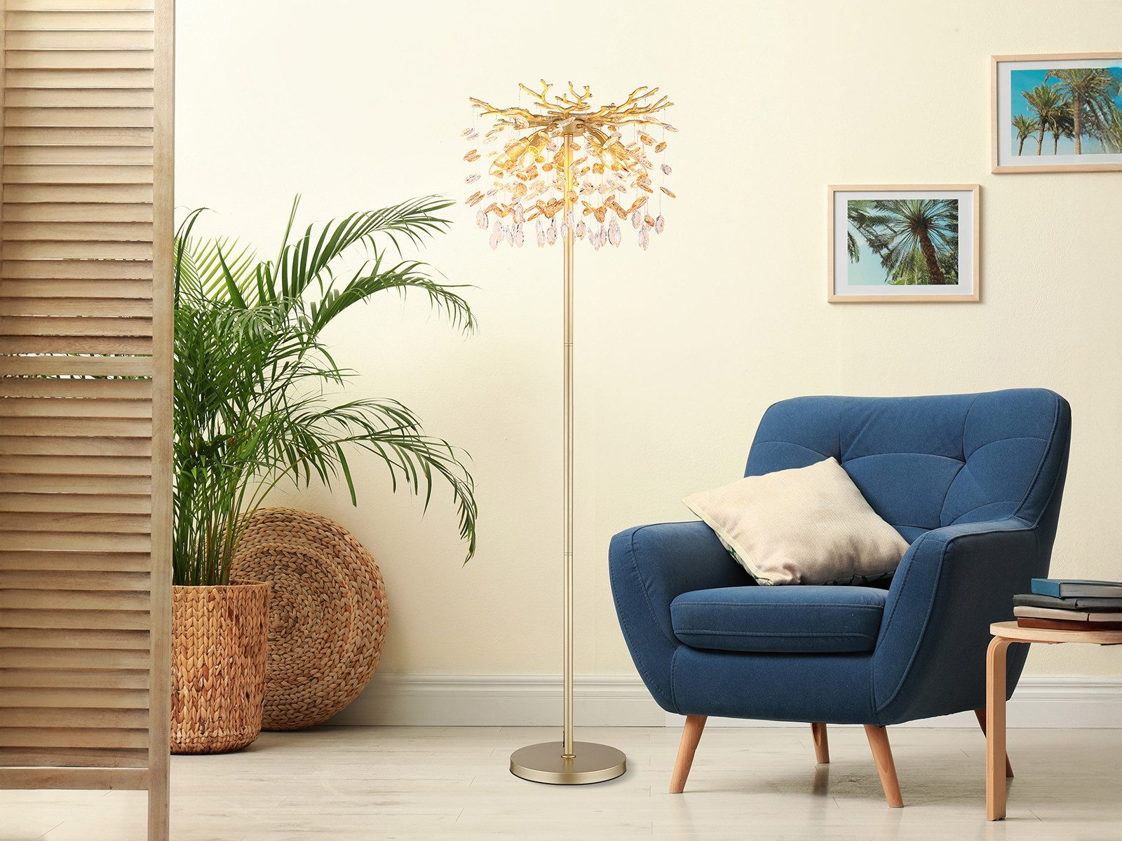 GLOBO LIGHTING LED Stehlampe mit Kristall 2-farbig Höhe 155cm, Dimmfunktion, LED wechselbar, Warmweiß, ausgefallene Stehleuchte, Wohnzimmerlampe stehend inkl. Leuchtmittel