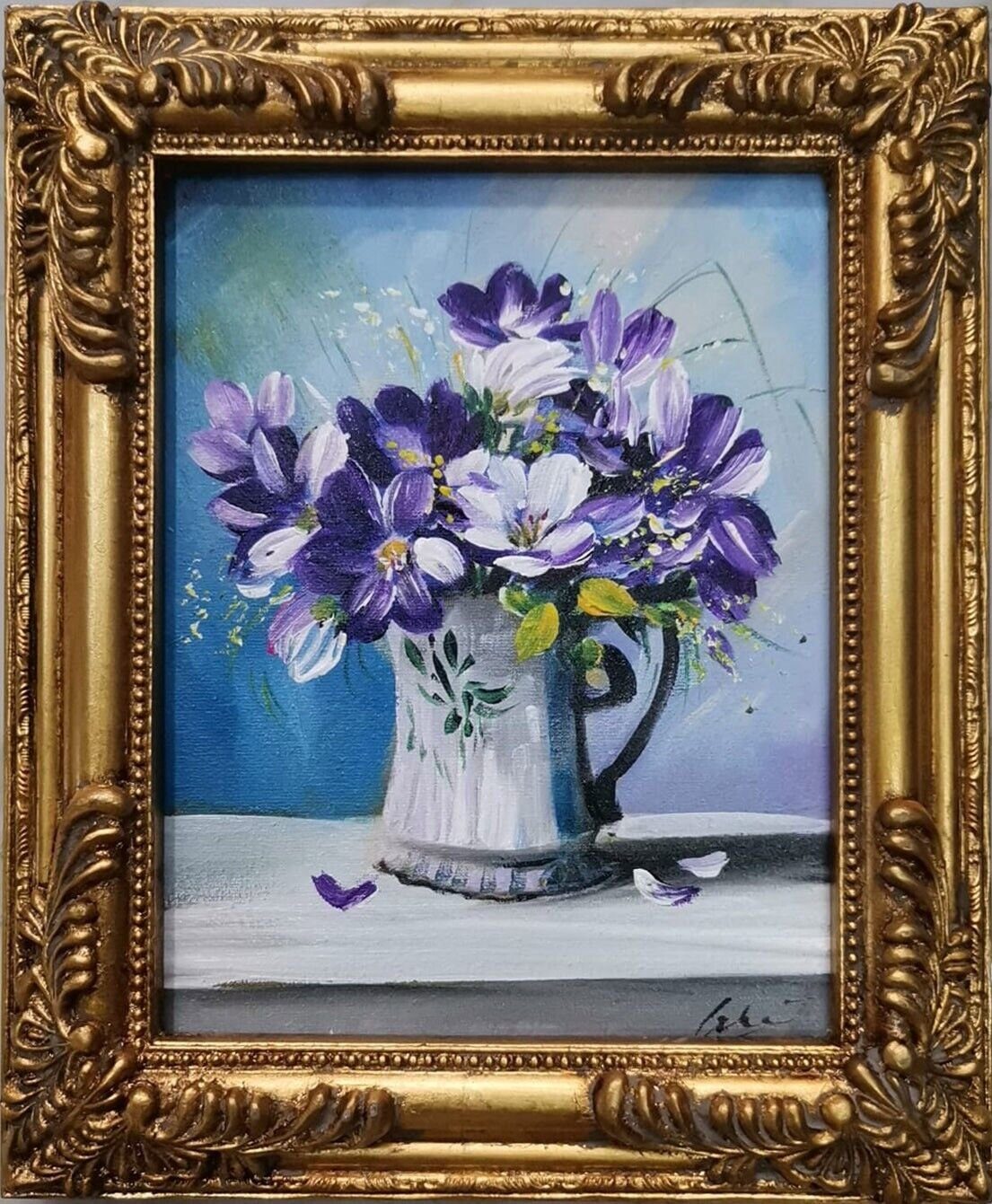 JVmoebel Bild Gemälde Blumen in einer Vase Ölgemälde Handgefertigt SOFORT, (1 St), Made in Europa