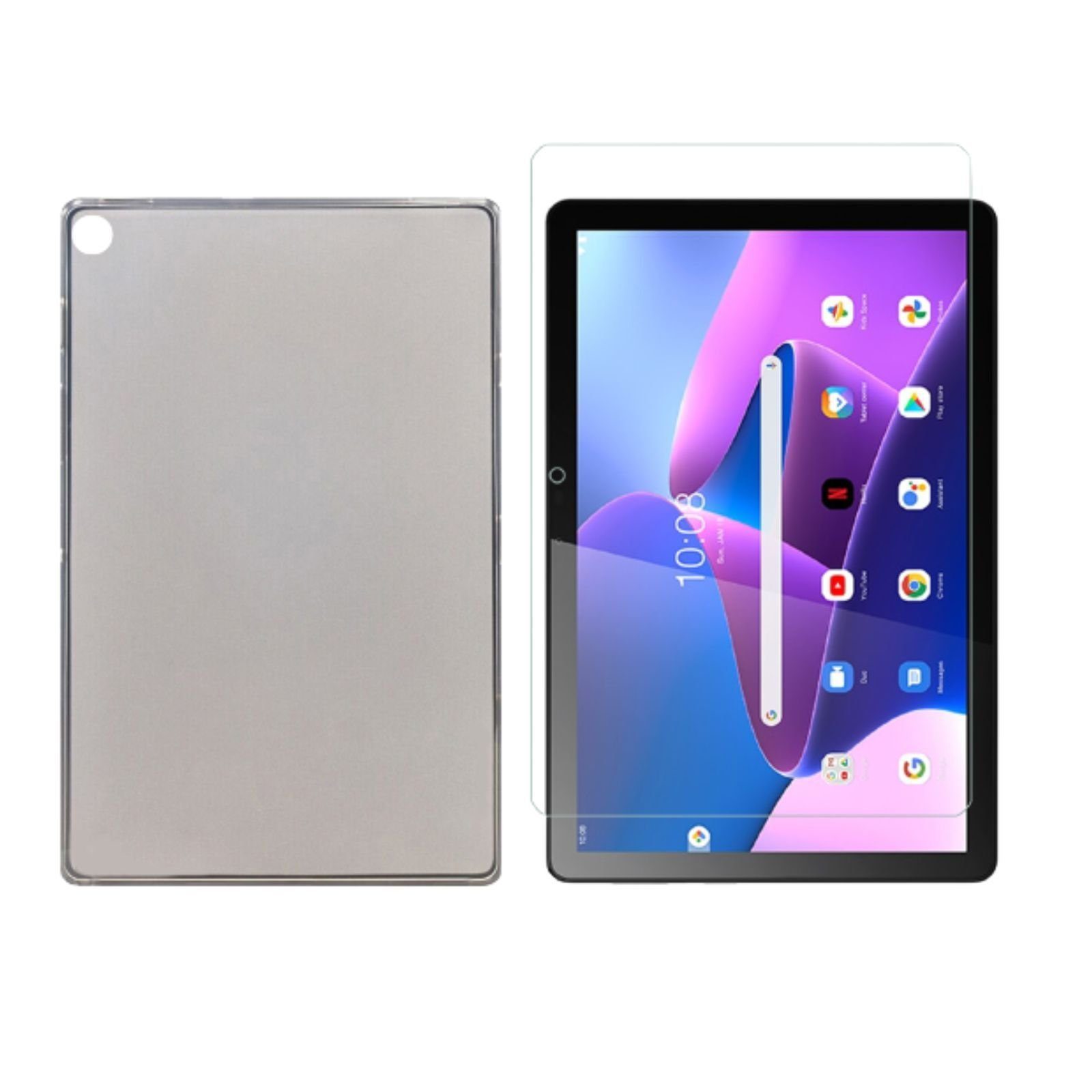 Lobwerk Tablet-Hülle 2in1 Set (Hülle + Glas) für Lenovo Tab M10 3. Generation 2022 TB-328F, Sturzdämpfung, Flexibel, Waschbar
