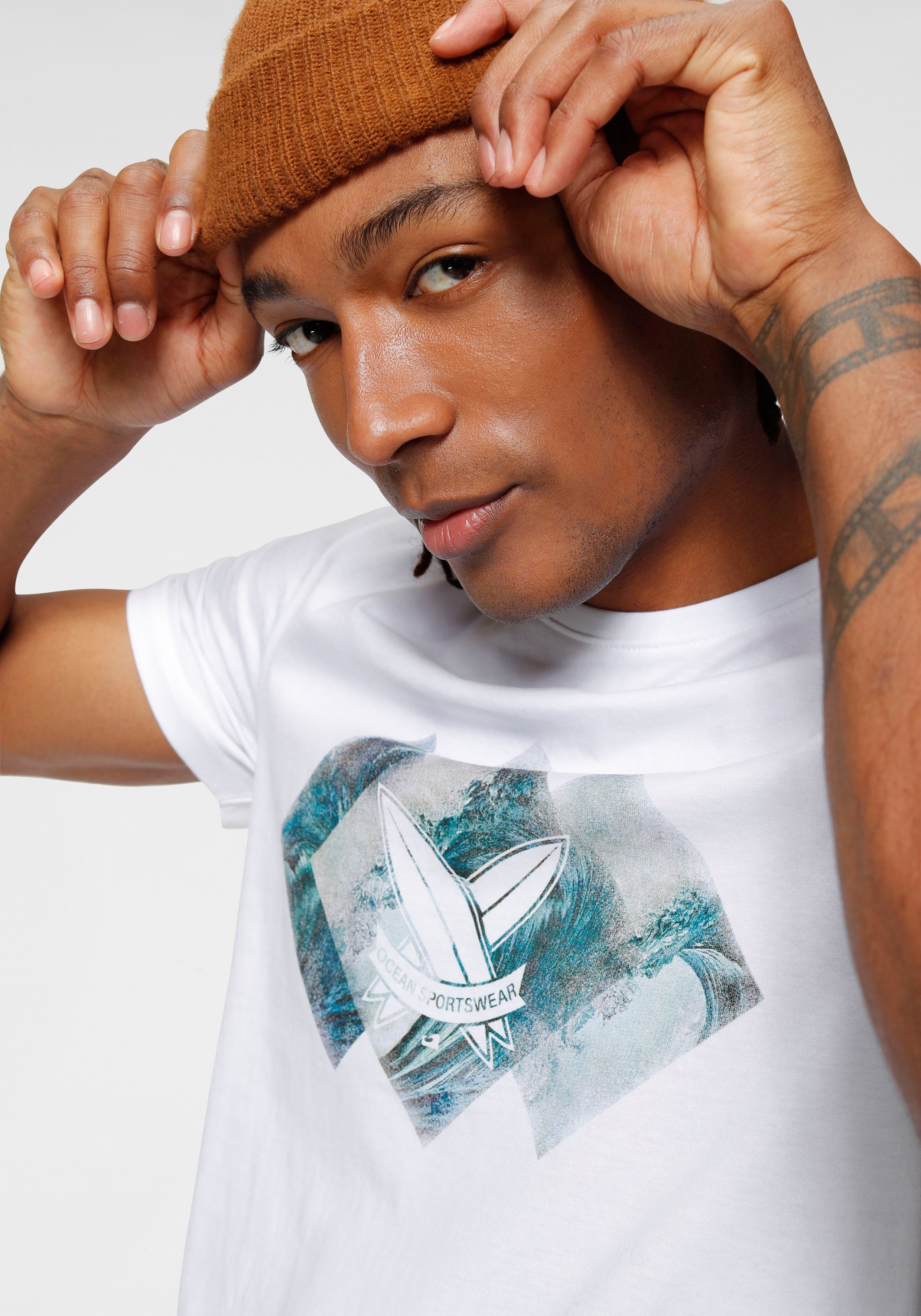 Ocean Sportswear T-Shirt (2er-Pack) kurzärmelig, schmal geschnitten, mit Print, Rundhalsausschnitt