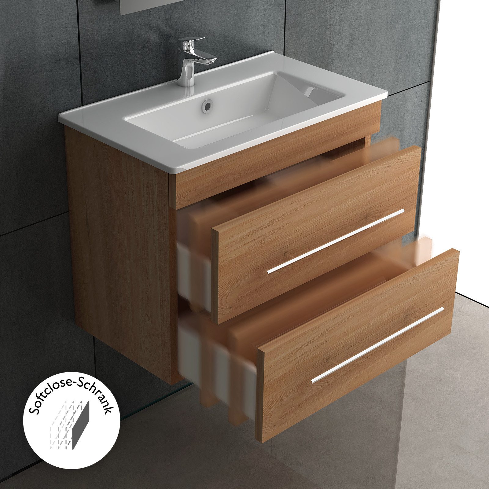 Alpenberger bathroom set washbasin with vanity unit - vanity unit 60 cm wide, (Complete set pre-assembled 60 cm wide, 2-piece, hand basin with bathroom cabinet), hygienic nano-coating, soft-close drawers