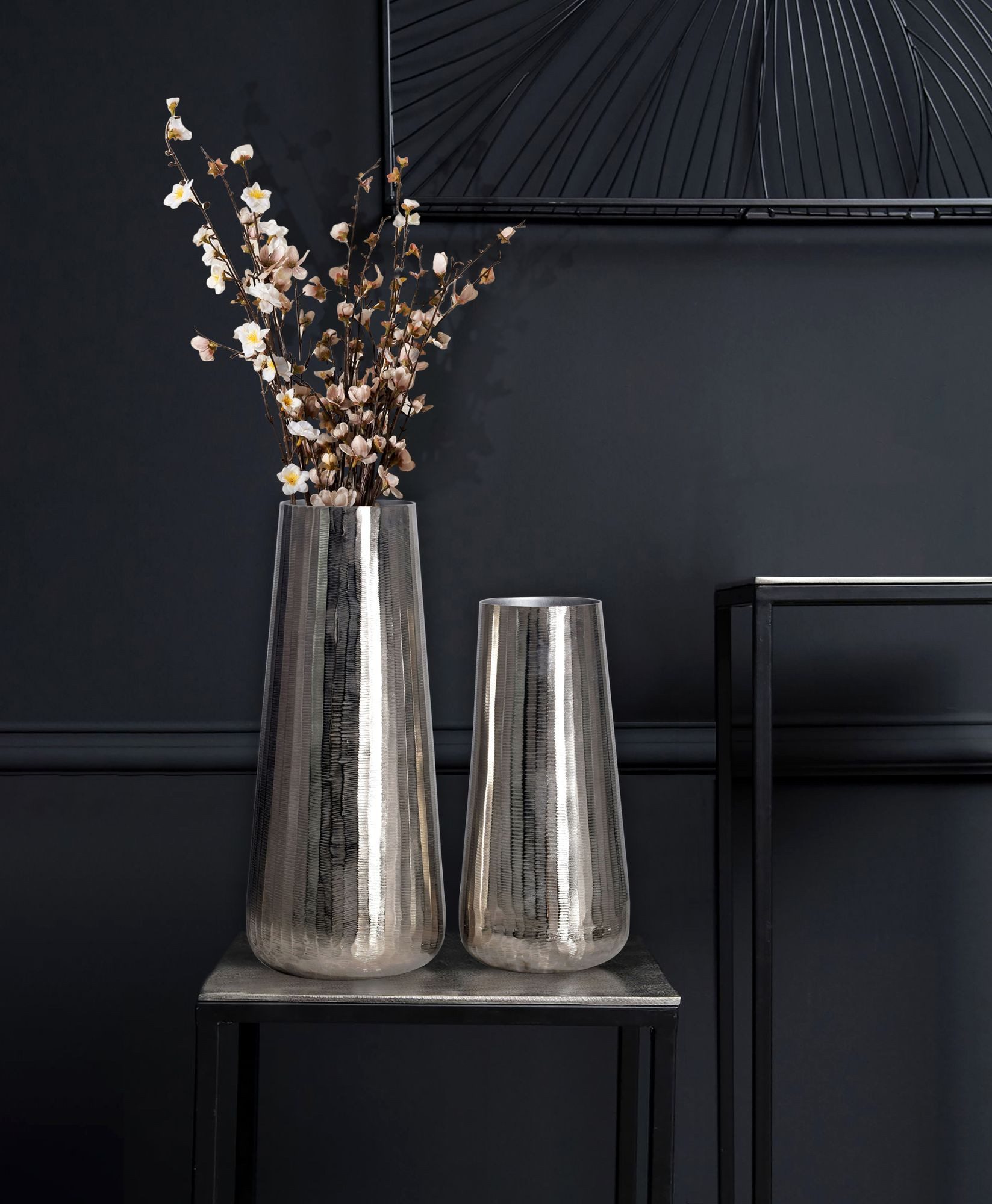 FINEBUY Tischvase Vase 2er Set Blumenvase Aluminium Silber Wohndeko Modern günstig online kaufen