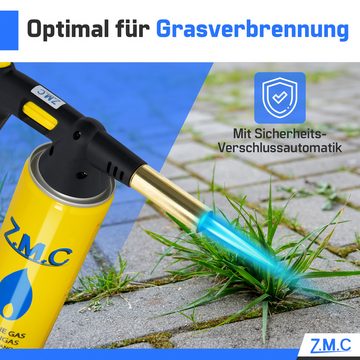 ZMC Flambierbrenner Gasbrenner Flambierbrenner 1,5 kW + 2 Gaskartuschen 330g bis zu 1350°C, (Butangasbrenner für BBQ,Kochen,Camping,Löten Kohleanzünder Gasanzünder Lötbrenner Grillanzünder Flambiergerät), einstellbare Flammenleistung, mit Eurogewinde 7/16, mit Piezozündung