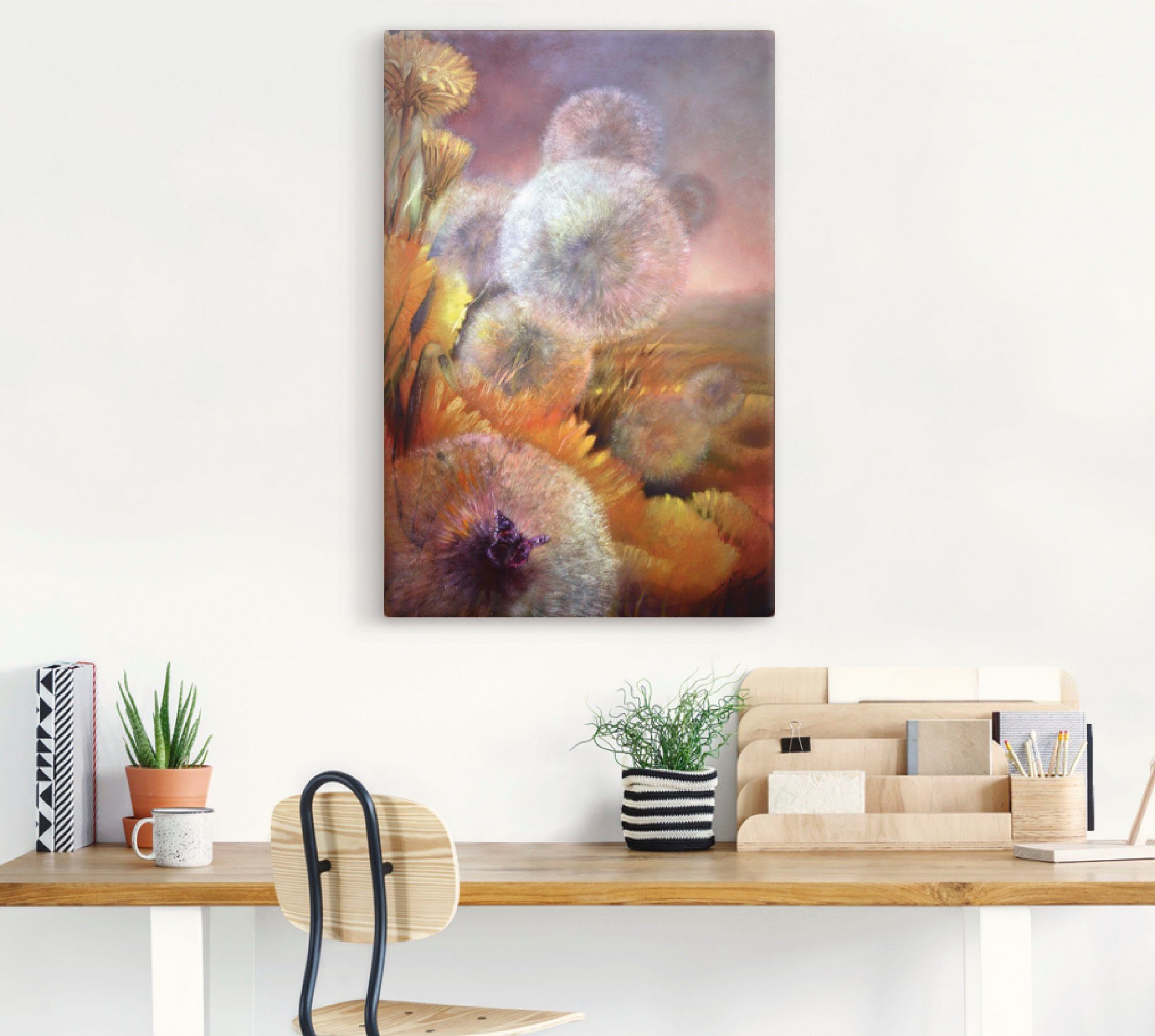 Artland Leinwandbild Löwenzahn und Schmetterling, Blumen (1 St), auf Holzrahmen gespannt