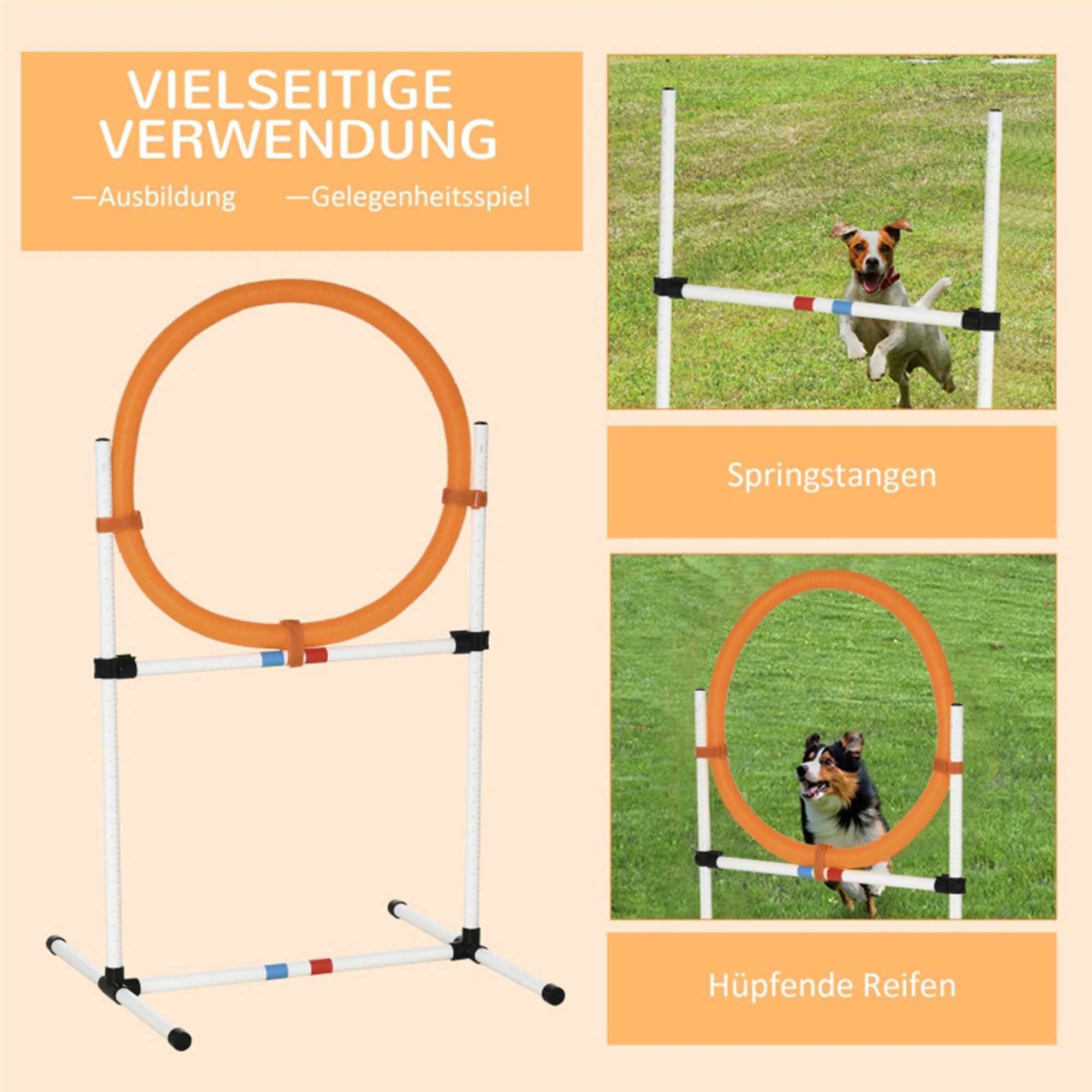 MC Star Agility-Hürde Hundetrainingsset Springring für Haustier-Agility-Training tragbar PE, Weiß + Orange 74,5 x 66 x 91 cm