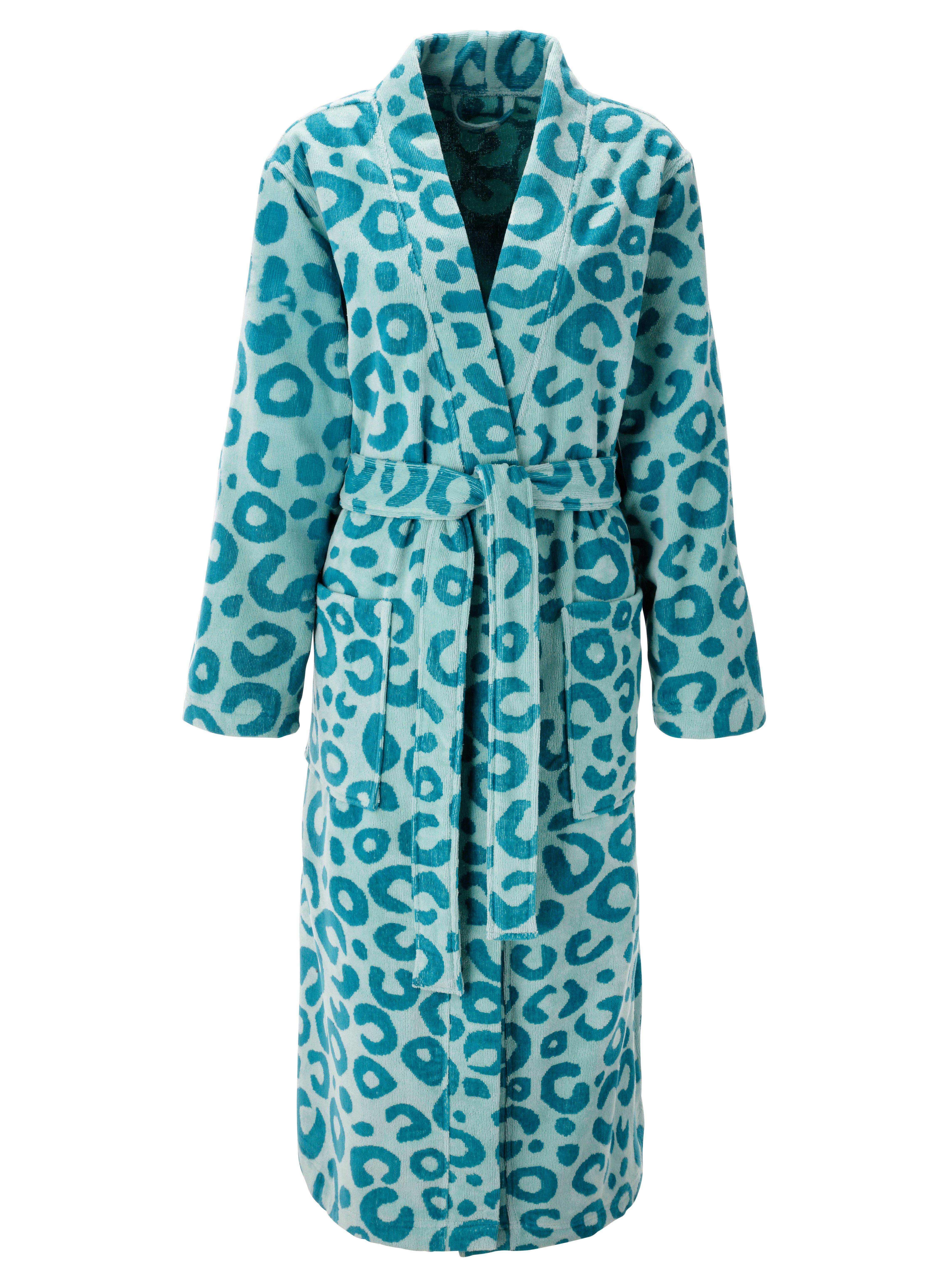 OTTO home Unisex-Bademantel Anna Leo, ideal für Sauna & Spa, Hotelbademantel, Morgenmantel, Langform, Walkfrottee, Kimono-Kragen, Gürtel, für Damen & Herren, mit Taschen, S-3XL, trendiger Animal Print