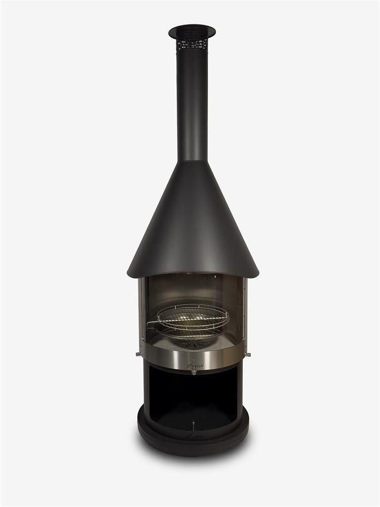 Firestar Gartenkamine Grillkamin DN 800 Swing Glas 3. Generation NEU Edelstahl schwarz Grillkamin Kamin