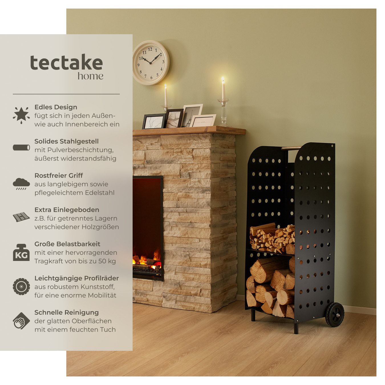 tectake Kaminholzregal Holzwagen, BxTxH:45,00x55,00x104,00 cm, aus Stahl günstig online kaufen