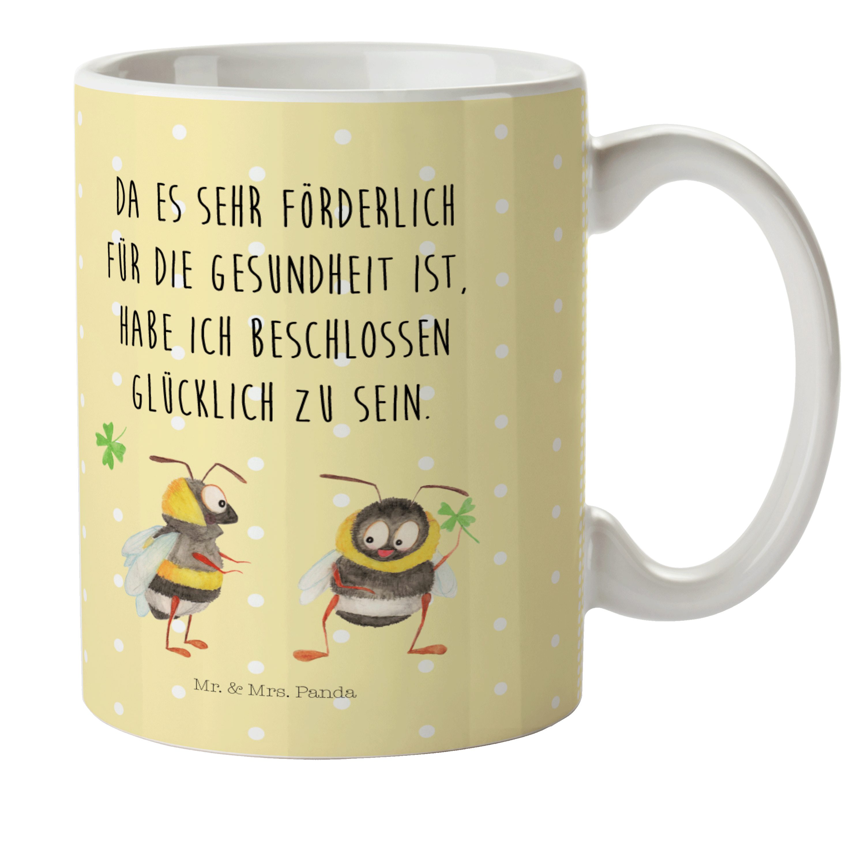 Mr. & Mrs. Panda Kinderbecher Hummeln mit Kleeblatt - Gelb Pastell - Geschenk, Kinderbecher, Spruch, Kunststoff