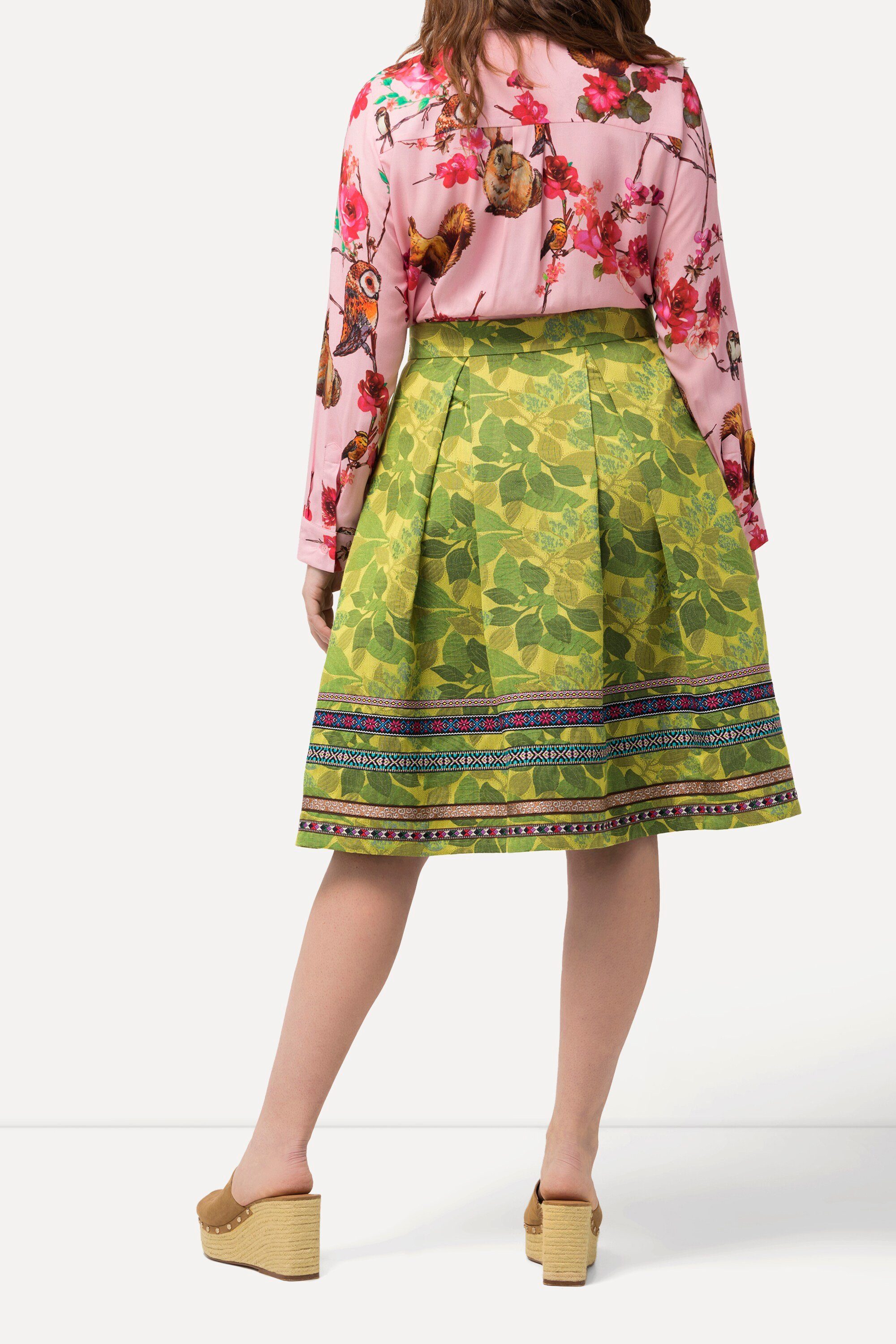 Ulla Popken Jerseyrock Rock A-Linie Jacquard-Blütenmuster Zierbänder