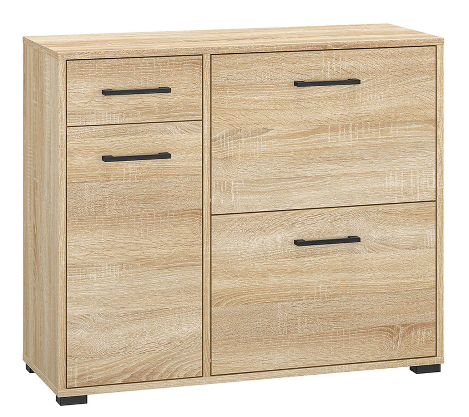 Feldmann-Wohnen Schuhschrank Caro (2 Klapptüren, 1 Drehtür, 1 Schublade, 4 Einlegeböden, 1-St., 1-teilig) 90cm sonoma Eiche hell