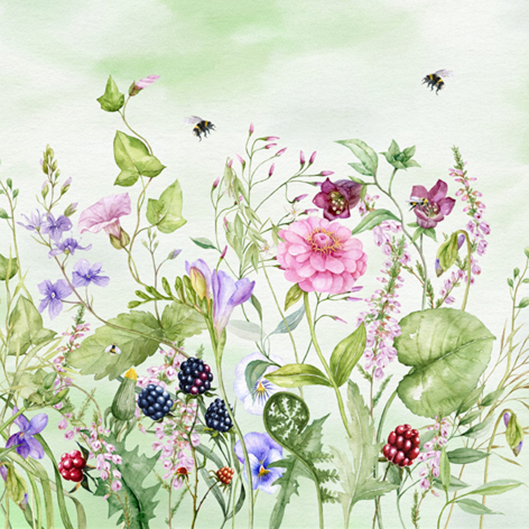 ti-flair Papierserviette, Servietten Papier 33x33cm 3-lag. mit Sommerwiese & Blumen 20 Stück