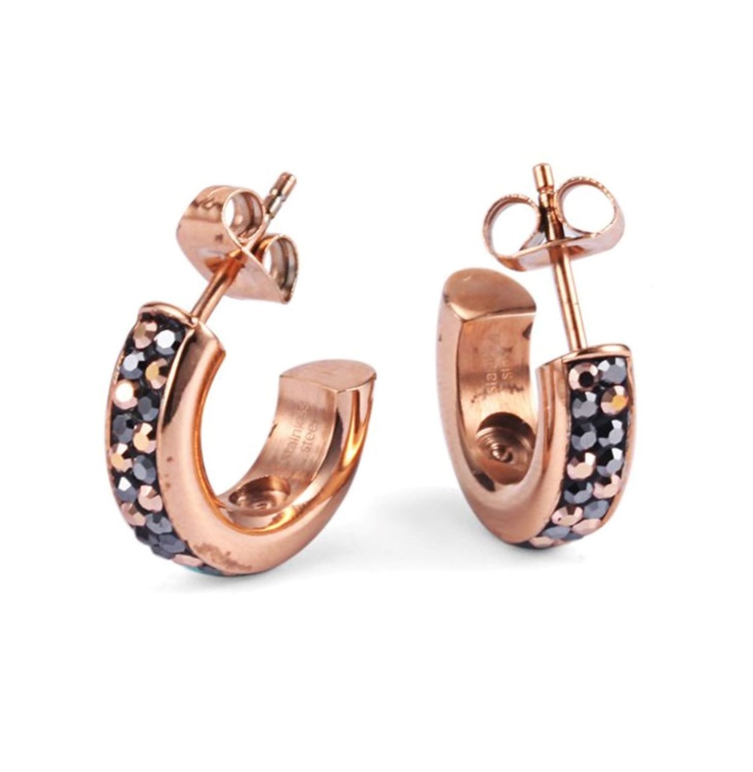 Kingka Paar Creolen Damen Ohrringe roségoldfarben mit Zirkonia und Hämatit, zu Shirt, Kleid, Jeans, Sneaker! Büro, Urlaub, Party, Geschenkidee