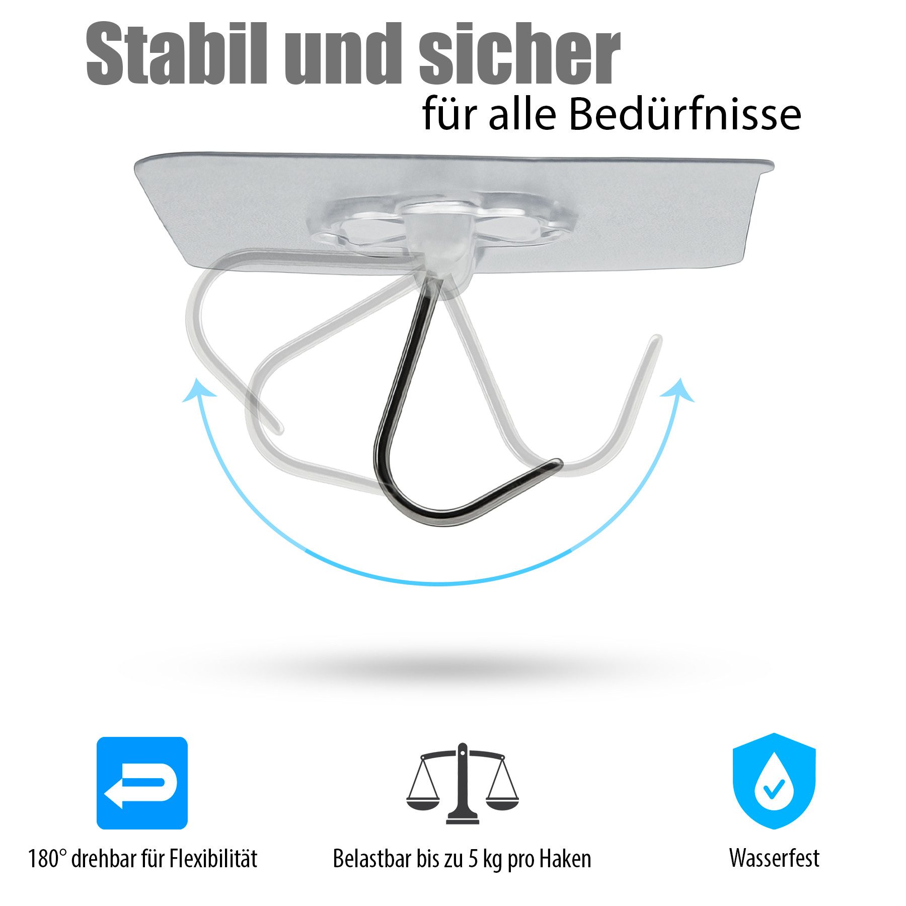 BigDean Klebehaken 30 Stück Wandhaken extra stark & selbstklebend 180 grad drehbar, Passend für, Kochutensilien, Topflappen, Geschirrtücher, Badetücher, Handtüc – Bild 4 von 5