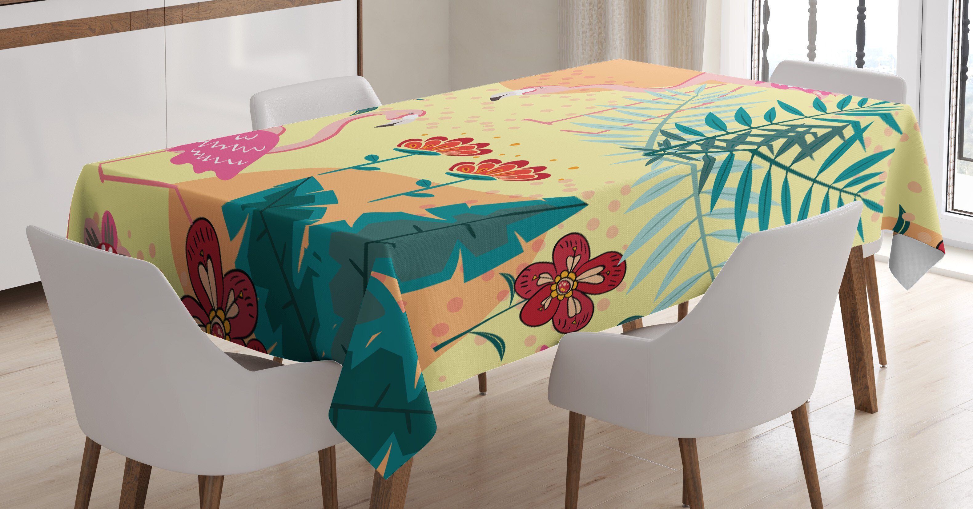 Abakuhaus Tischdecke Flamingo Abstrakte Klare den Bereich Doodle Farbfest Für geeignet Tropical Waschbar Außen Farben