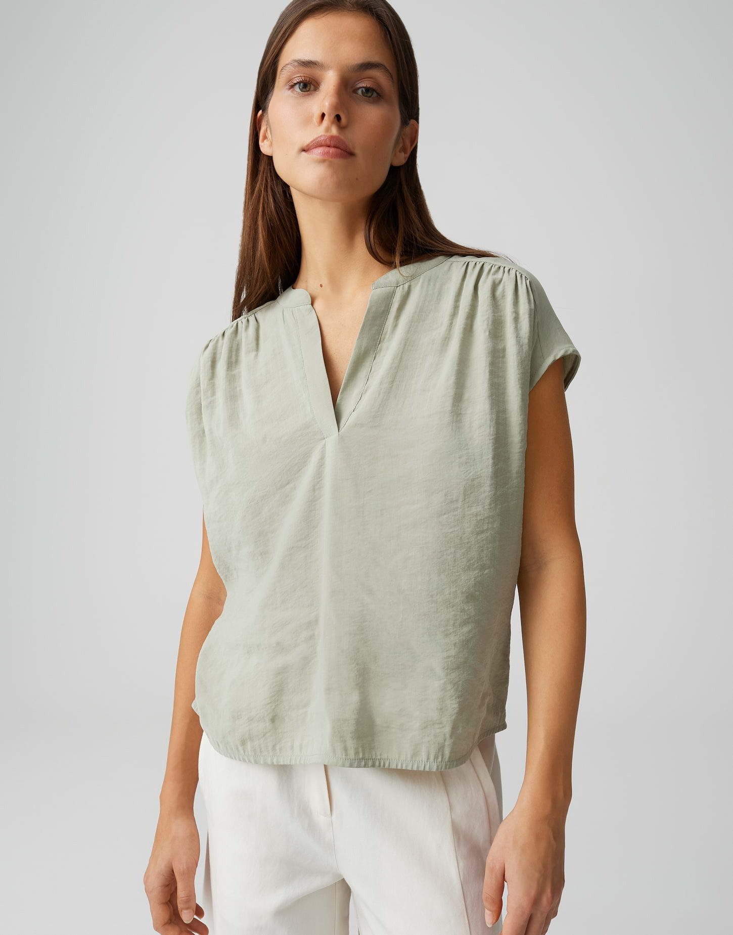 OPUS Kurzarmshirt Sawoko im Materialmix weich fließender Fall, glatter Griff, Casual