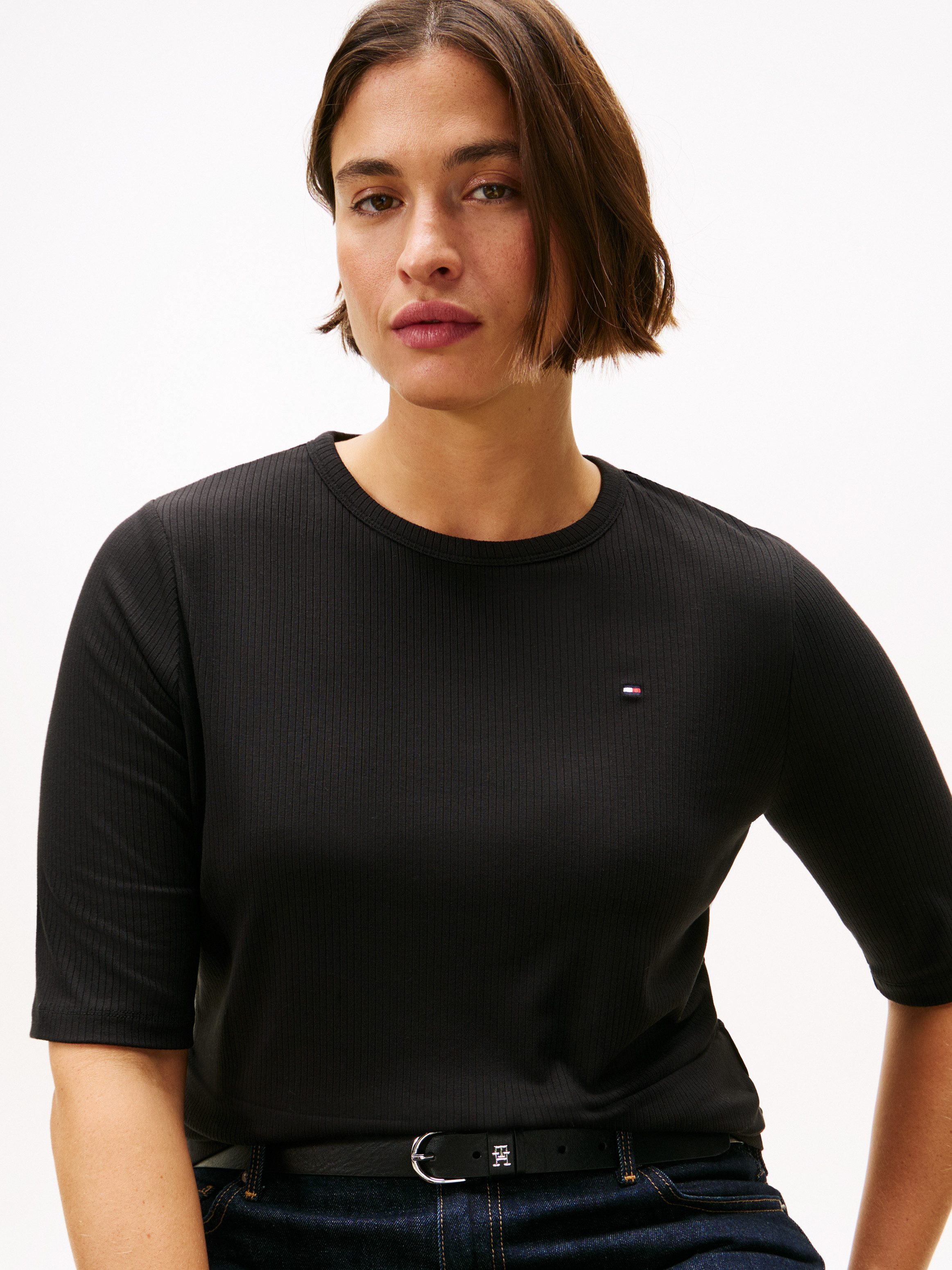 Tommy Hilfiger Curve Kurzarmshirt CRV SLIM 5X2 RIB C-NK 1/2 SLV in großen G günstig online kaufen