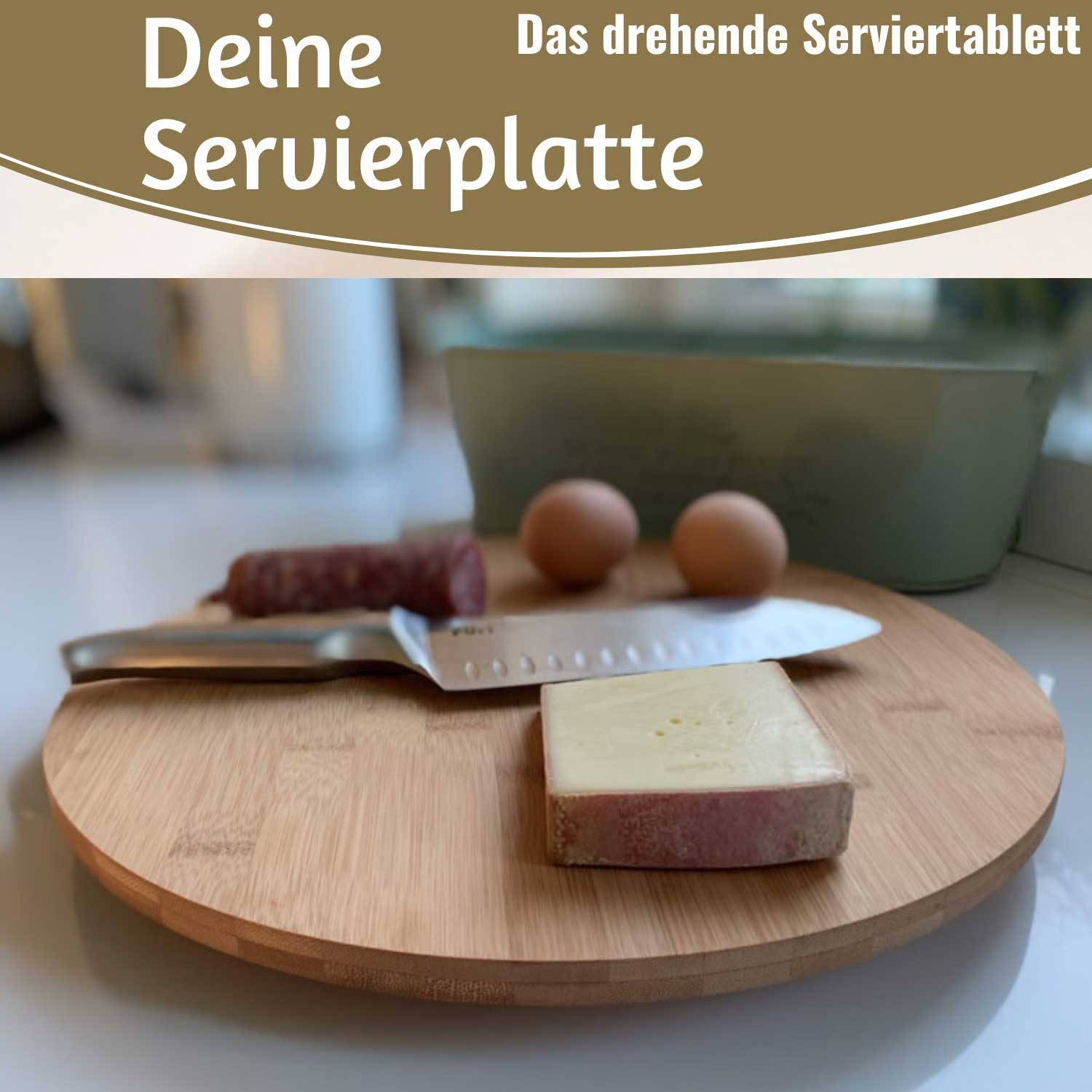 LS-LebenStil Servierteller XL Holz Drehteller 35cm Bambus drehbar Servierbrett Drehtablett, Holz, (FSC zertifiziert, Servierteller Servierplatte Serviertablett, – Bild 3 von 5