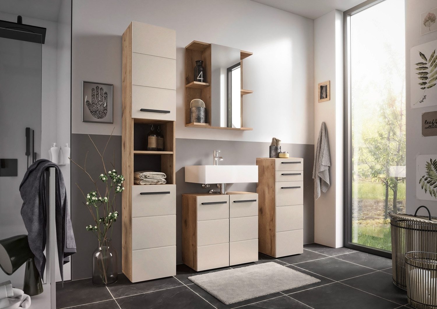 Bega Consult Unterschrank SPLIT, Viking Eiche Dekor, Sandfarben, 1 Tür, 2 S günstig online kaufen