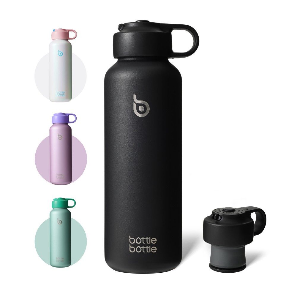 BOTTLE BOTTLE Trinkflasche Edelstahl 600ml, Isolierflasche für kohlensäurehaltige Getränke, auslaufsicher, mit Tragegriff, ideal für Sprudelwasser, Sport & Reisen