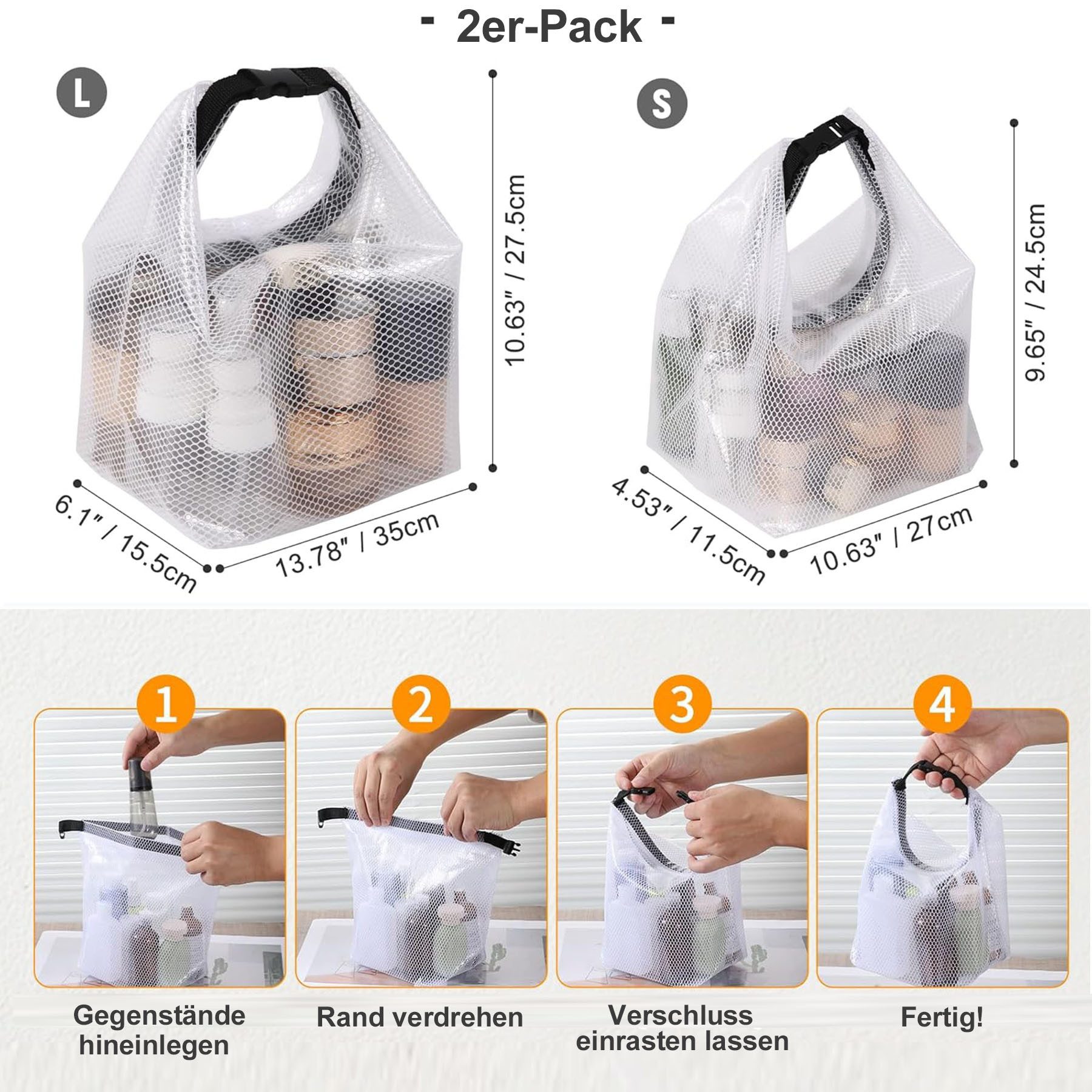 Mutig Kulturbeutel 2 Stück Kosmetiktasche Wasserdicht,Kulturtasche Damen Herren (Groß + Klein Durchsichtig Kulturbeutel,Eva Reise Kosmetik Tasche, Große Strandtasche mit großem Fassungsvermögen, faltbar mit Tragegriff), Geeignet für Reisen, Camping, Strand und Fitnessstudio